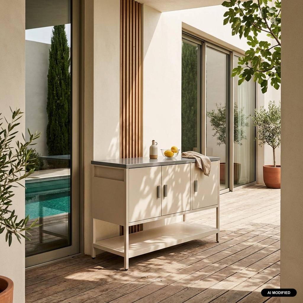 Módulo de ilha para cozinha exterior em aço com 3 portas e 1 prateleira, 120cm, Naxos, Bege, 120x49x87.5 cm Photo1