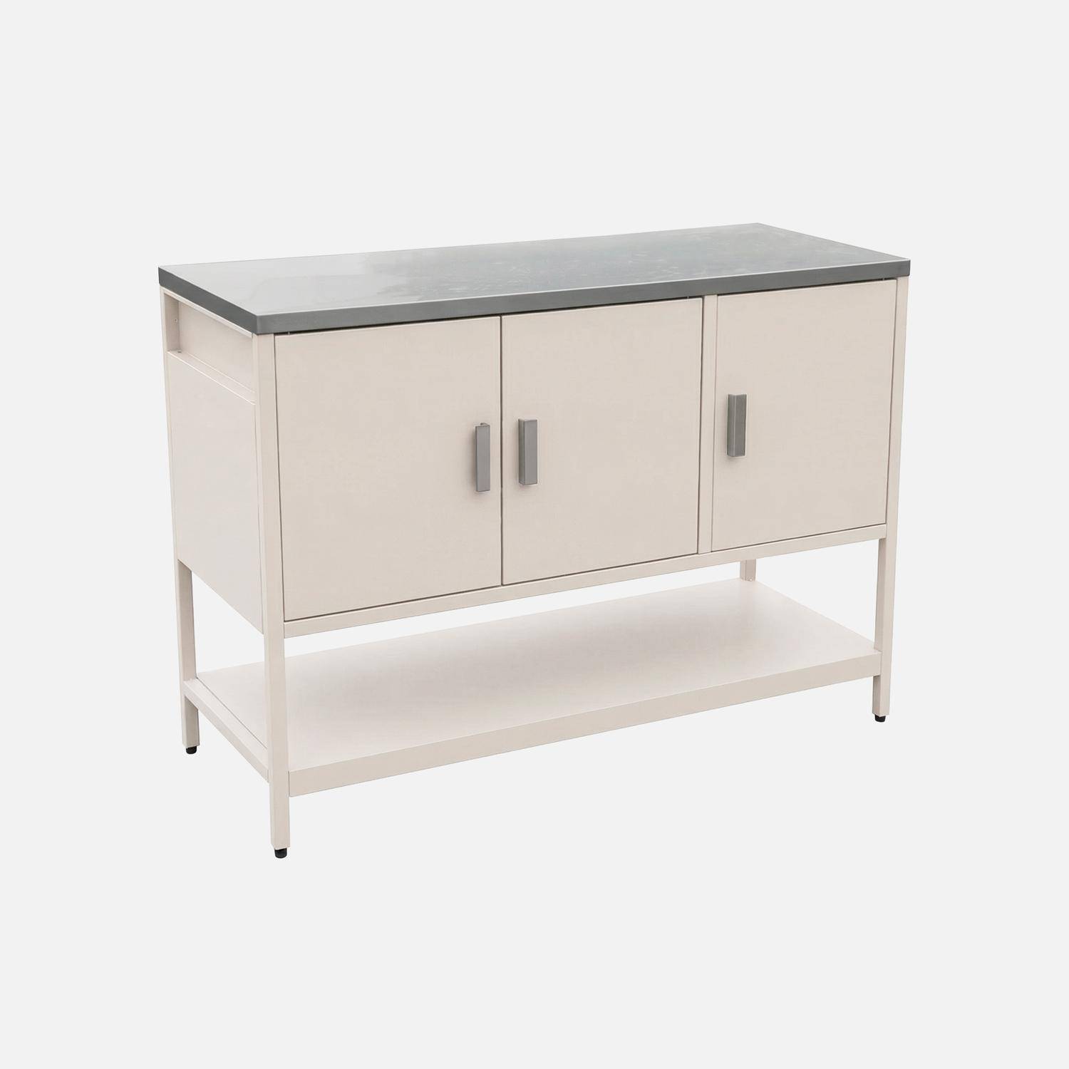 Cuisine d'extérieure en acier beige 3 portes,1 étagère L120cm Photo1