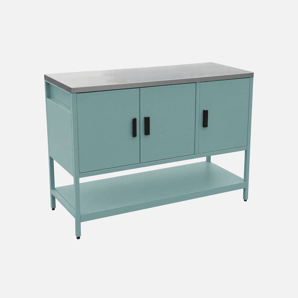 Cuisine d'extérieure acier bleu gris 3 portes,1 étagère