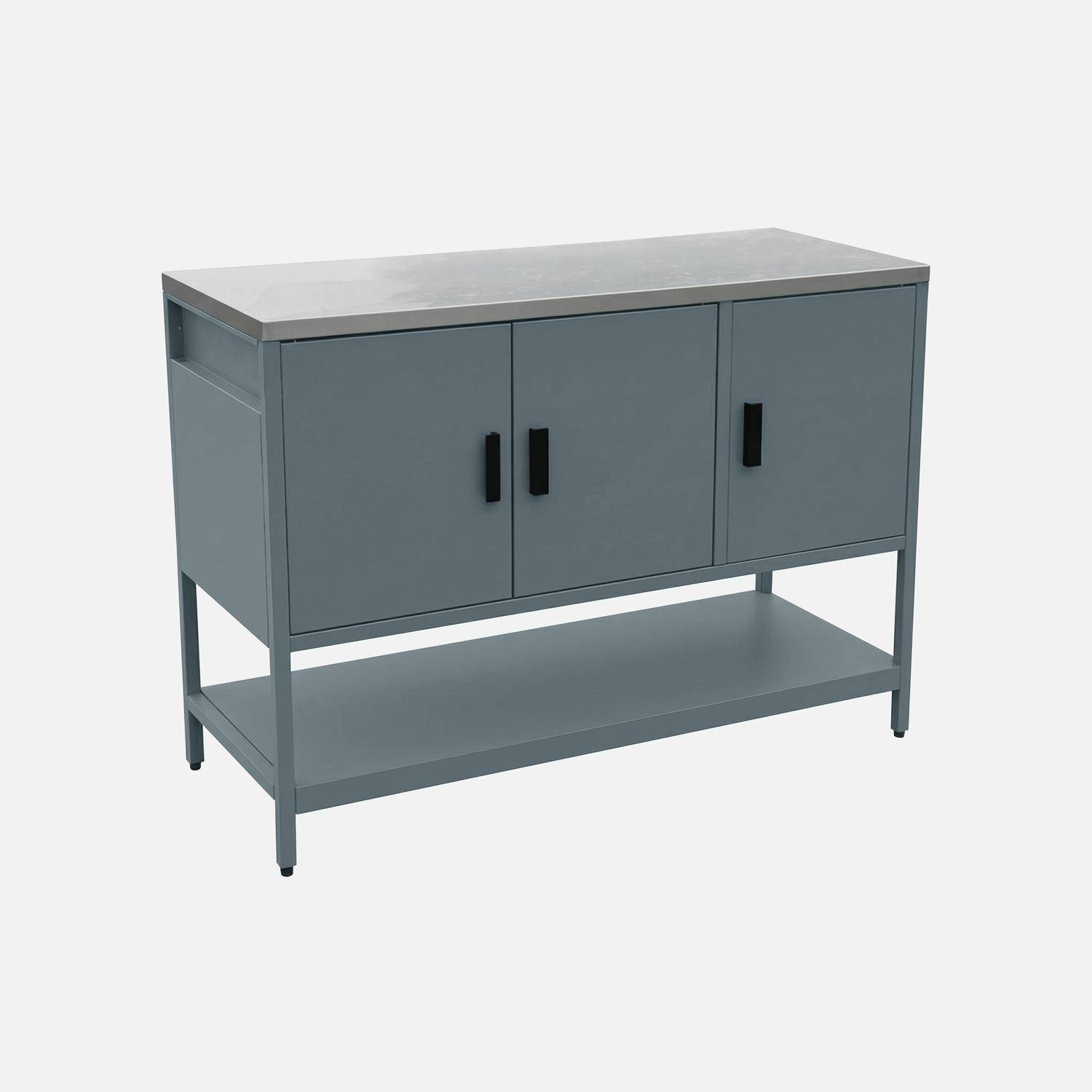 Buitenkeukenmodule met plank en 3 deuren staal grijsblauw 120x51x87,5 cm - Naxos,sweeek,Photo2