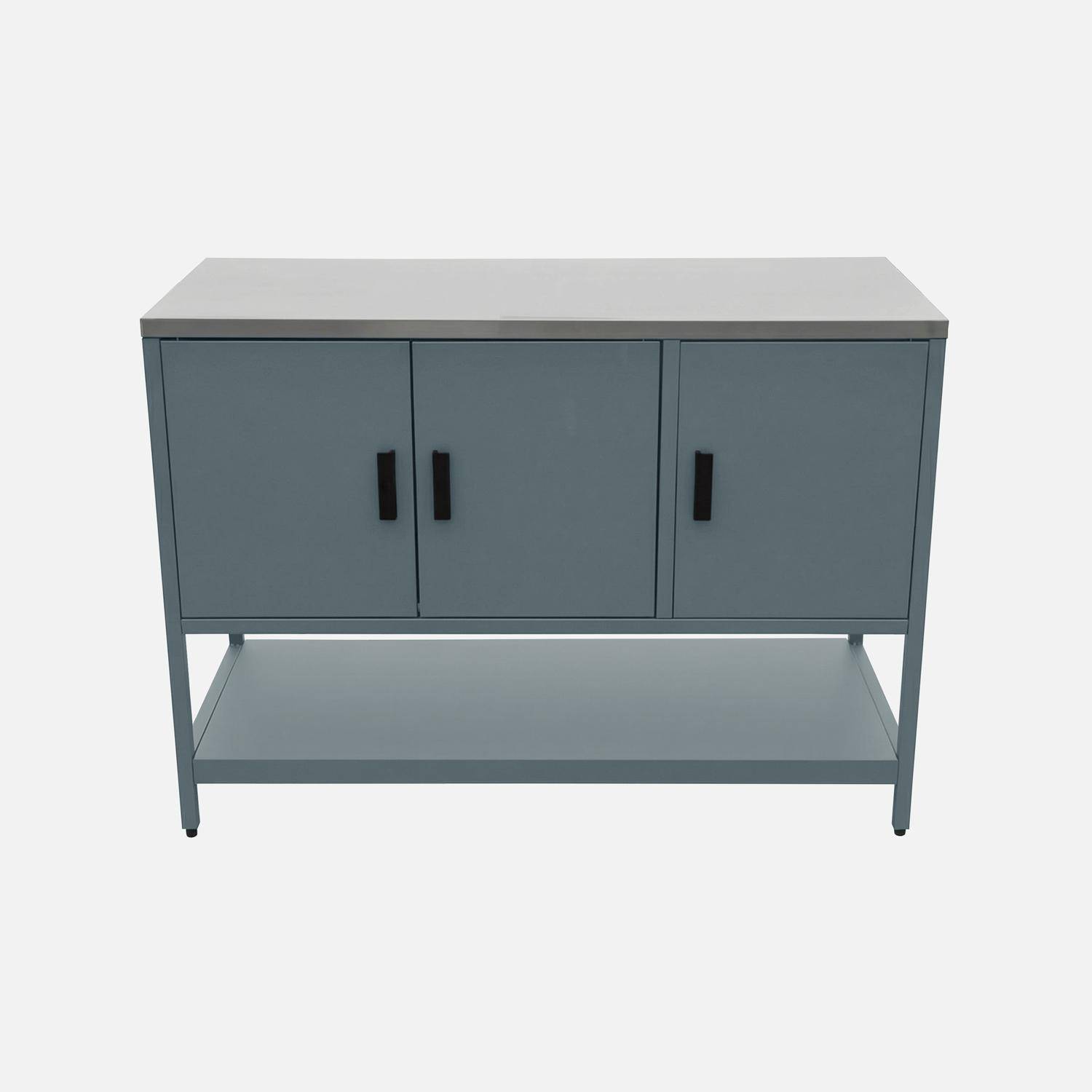 Cocina exterior de acero 3 puertas, 1 estante, 120cm, Naxos, Azul gris, 120x49x87.5 cm,sweeek,Photo2