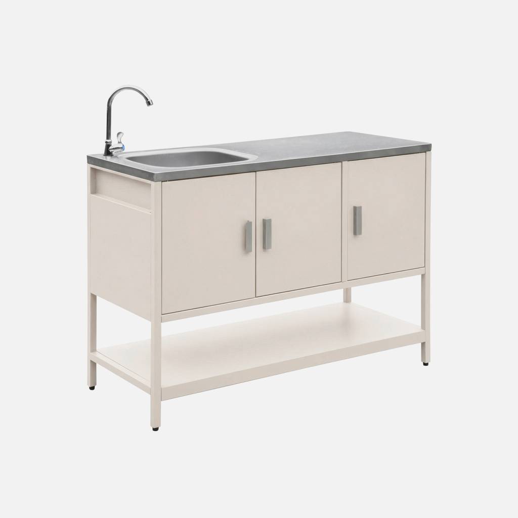 Cuisine d'extérieure en acier beige avec évier 120cm
