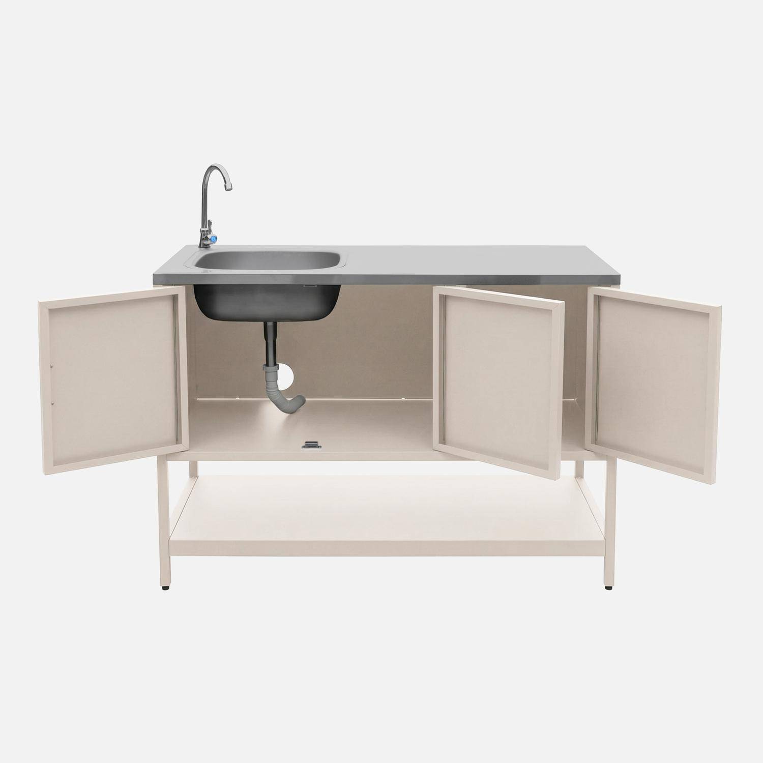 Buitenkeukenmodule met gootsteen plank en 3 deuren staal beige 120x51x112,5 cm - Naxos,sweeek,Photo4