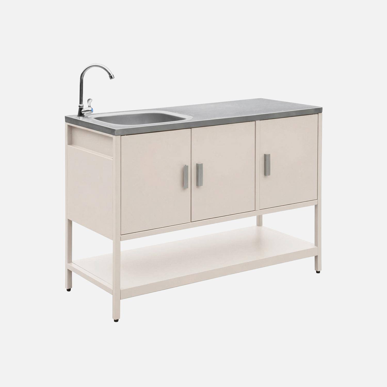 Cuisine d'extérieure en acier beige avec évier L120cm Photo1