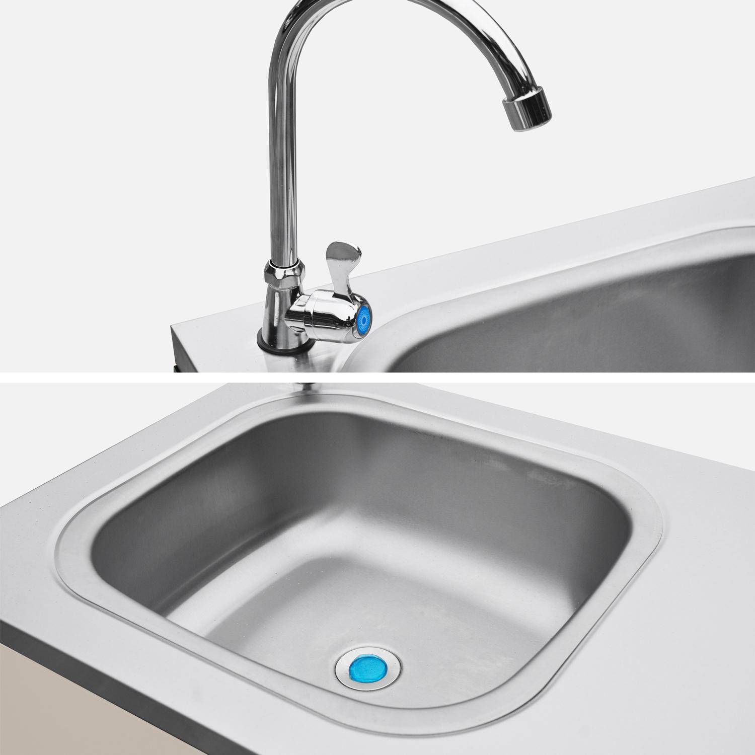 Cuisine d'extérieure en acier beige avec évier L120cm,sweeek,Photo4