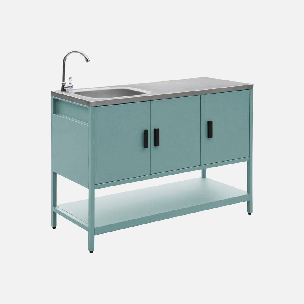 Cuisine d'extérieure en acier bleu gris avec évier 120cm