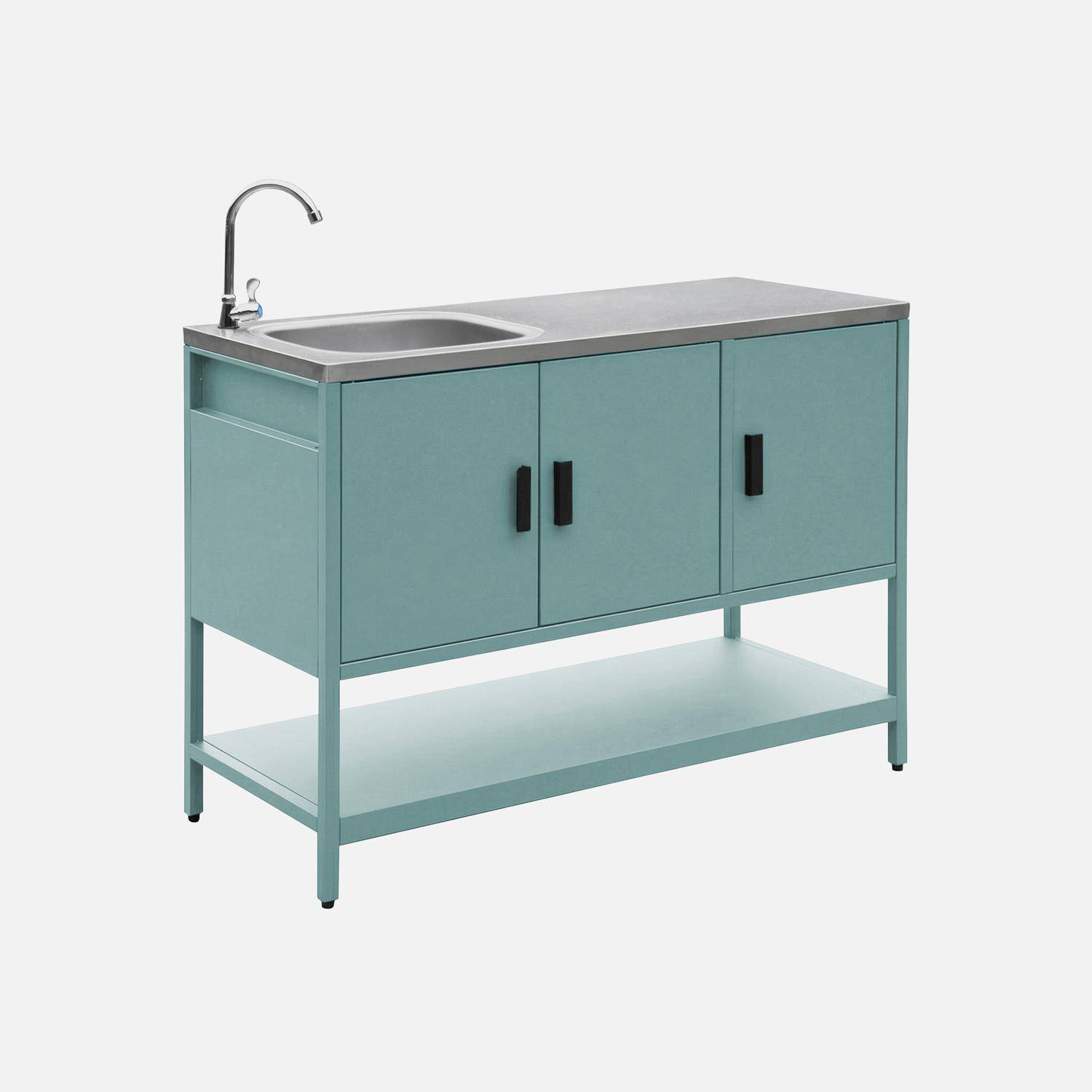 Cuisine d'extérieure en acier bleu gris avec évier L120cm,sweeek,Photo1