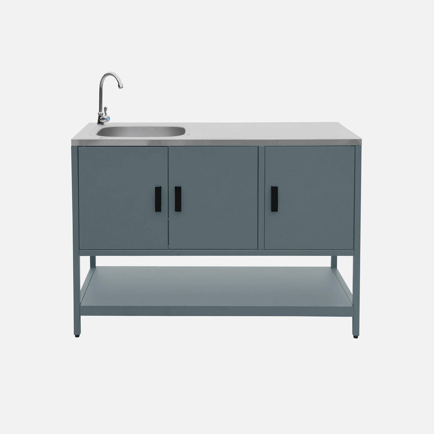 Buitenkeukenmodule met gootsteen plank en 3 deuren staal grijsblauw 120x51x112,5 cm - Naxos,sweeek,Photo2