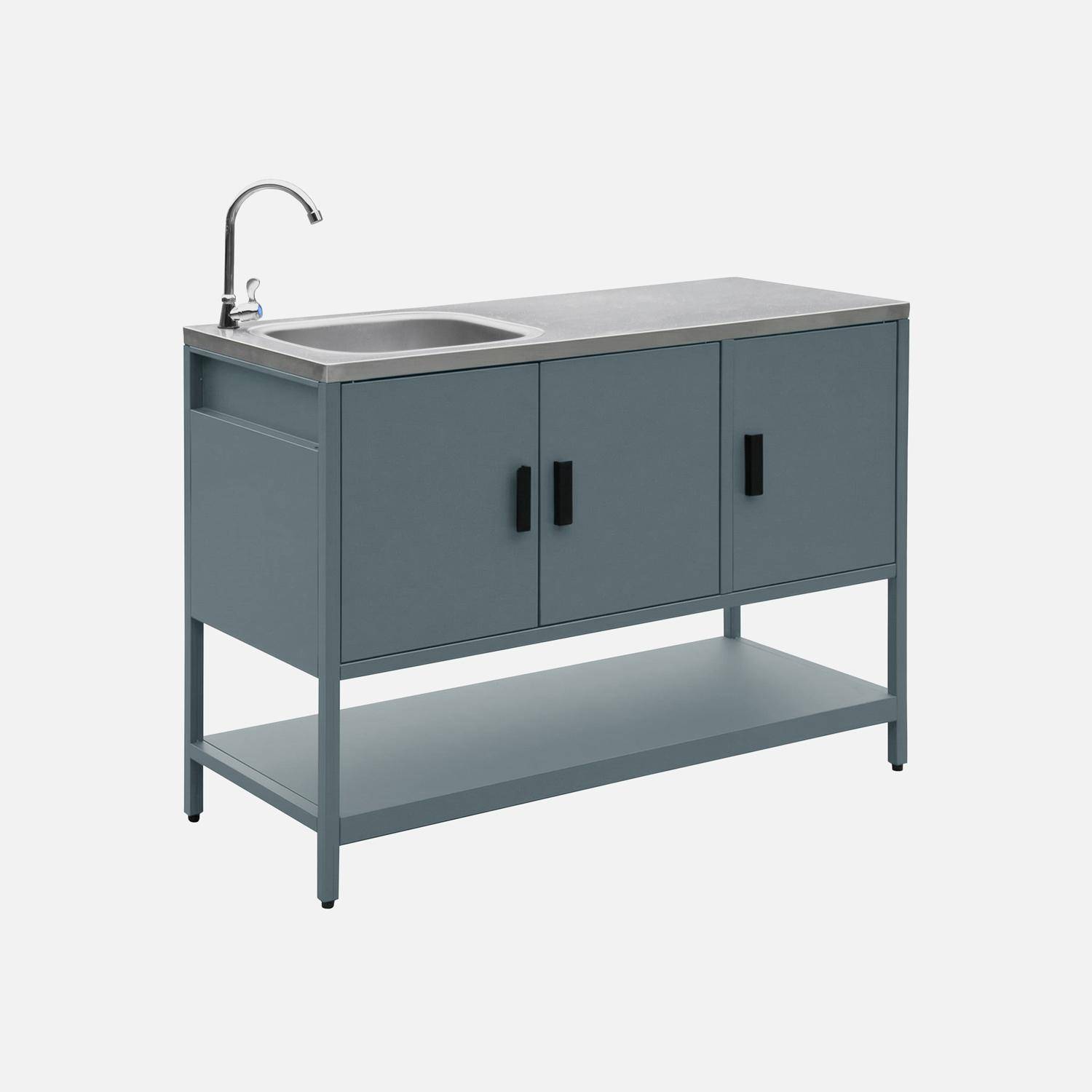 Buitenkeukenmodule met gootsteen 3 deuren en 1 plank staal grijsblauw 120x51x112,5 cm - Naxos,sweeek,Photo2