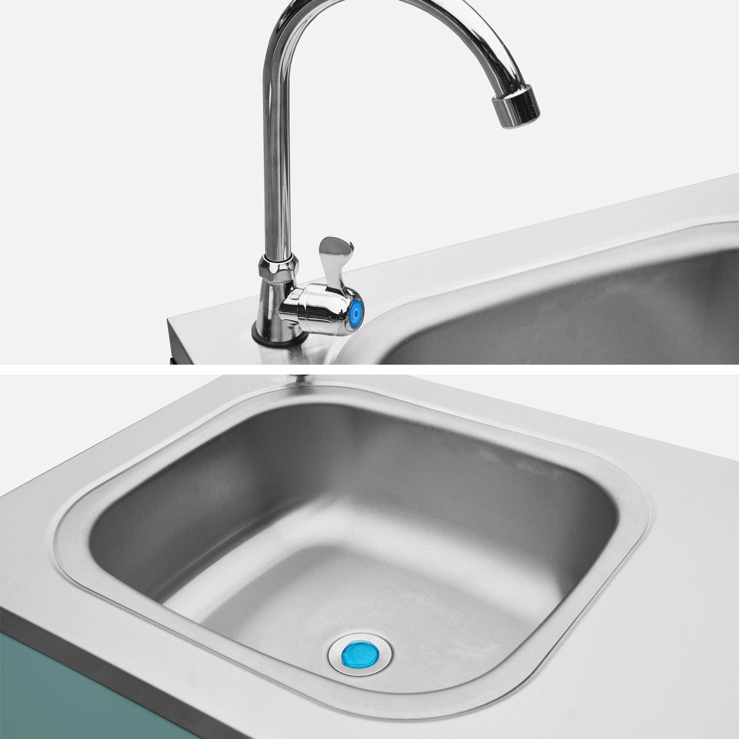 Cuisine d'extérieure en acier bleu gris avec évier L120cm Photo4