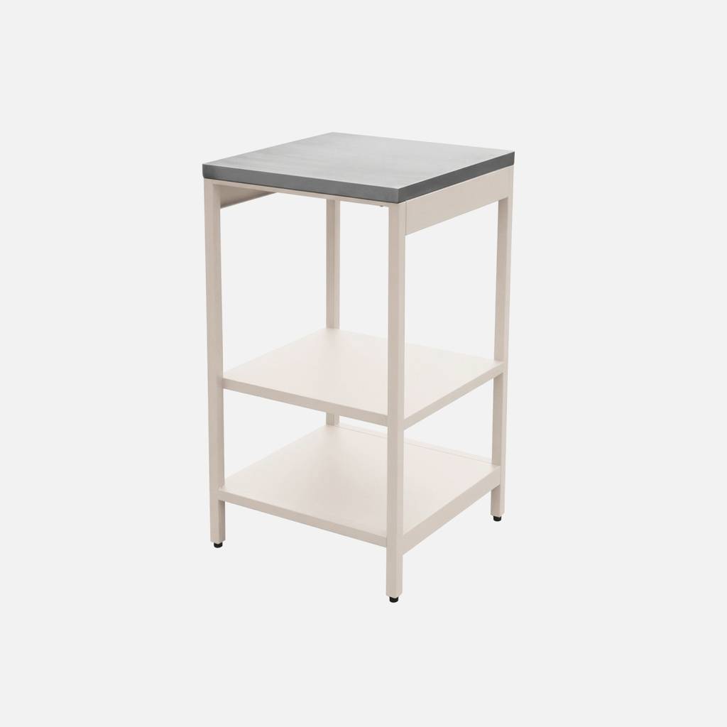 Cuisine d'extérieure acier beige avec 2 étagères L49cm