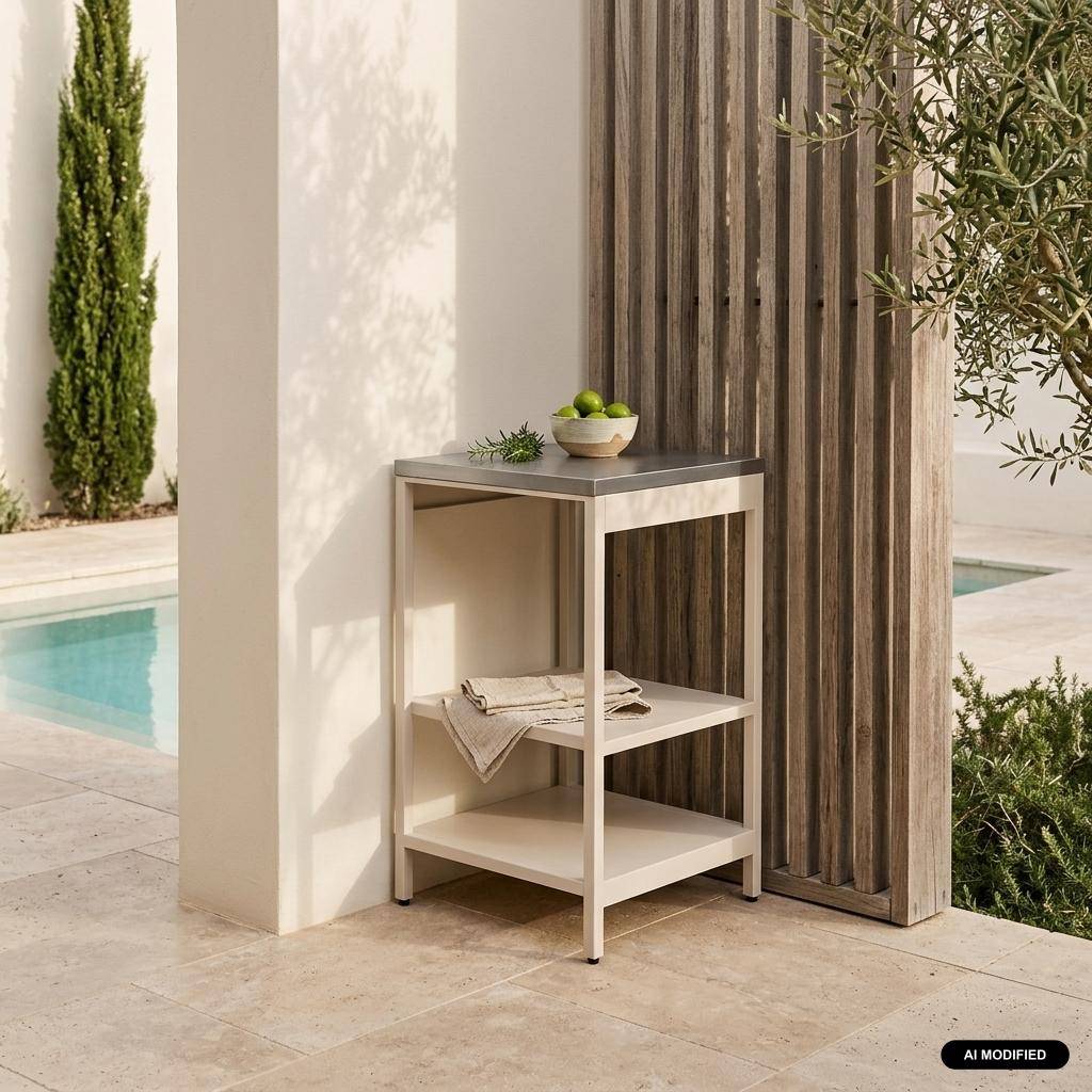 Cozinha externa de aço com 2 prateleiras, 49cm, Naxos, Bege, 49x49x87.5 cm Photo1