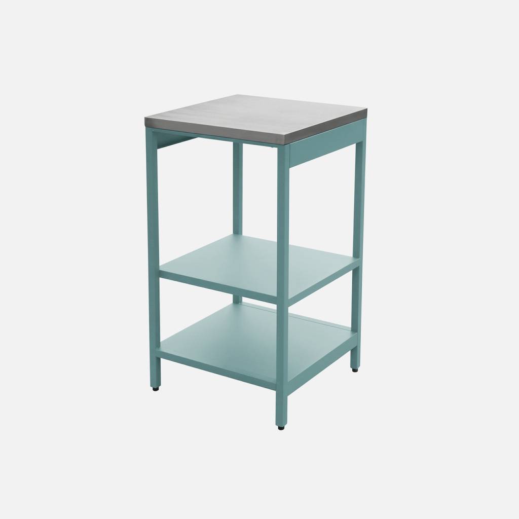 Cuisine d'extérieure acier bleu gris avec 2 étagères L49cm