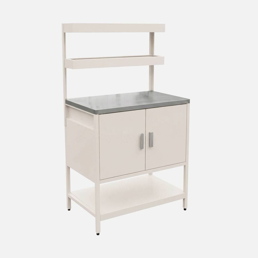 Cuisine d'extérieure en acier beige avec 2 étagères