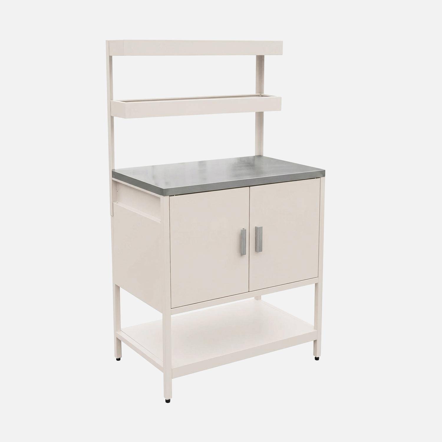 Cuisine d'extérieure en acier beige avec 2 étagères suspendues et 2 portes L80cm,sweeek,Photo1