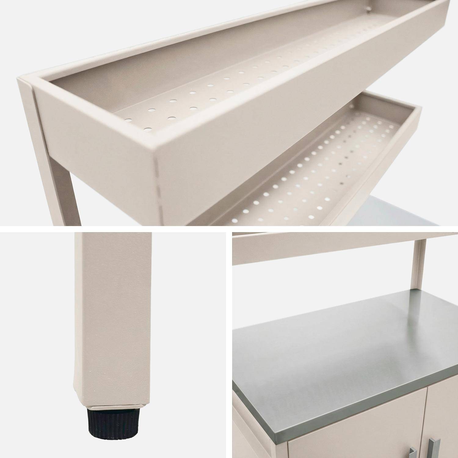 Cuisine d'extérieure en acier beige avec 2 étagères suspendues et 2 portes L80cm Photo4
