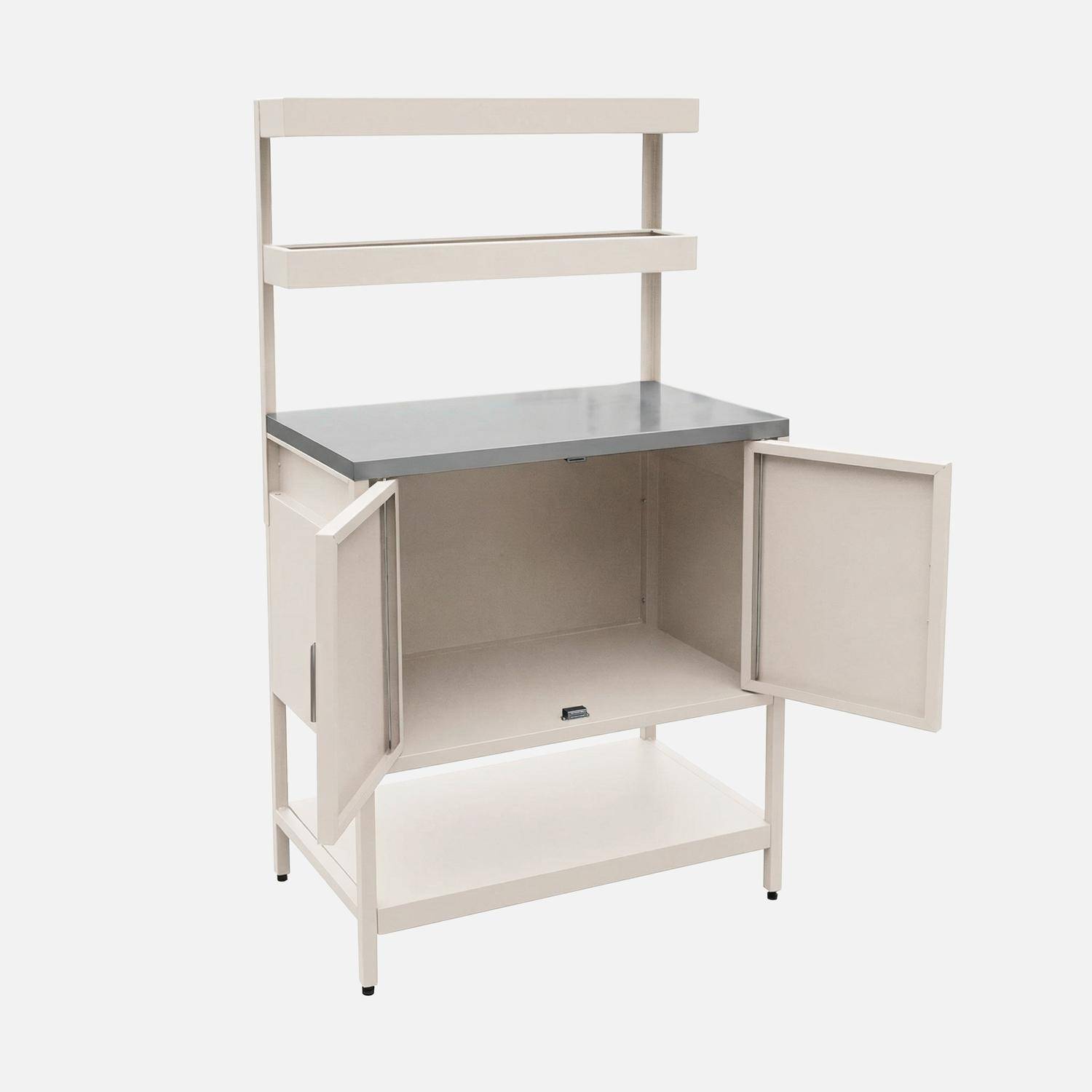 Cuisine d'extérieure en acier beige avec 2 étagères suspendues et 2 portes L80cm,sweeek,Photo3