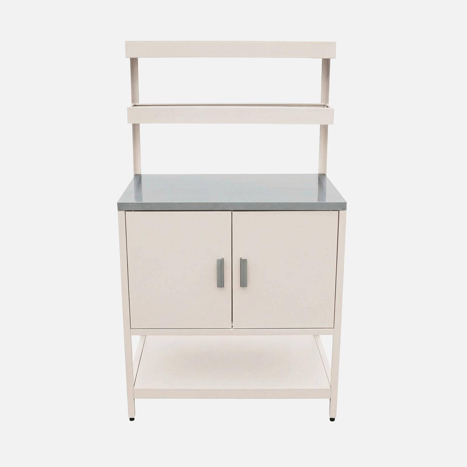 Cuisine d'extérieure en acier beige avec 2 étagères suspendues et 2 portes L80cm Photo2