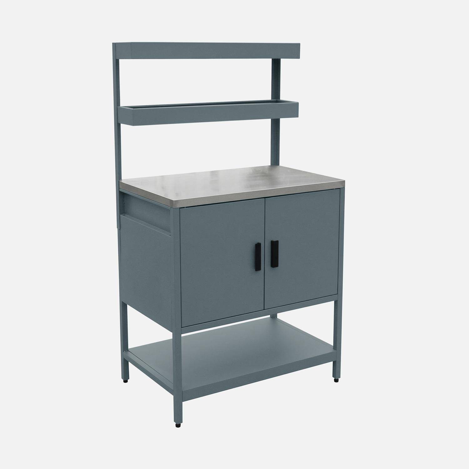 Buitenkeukenmodule met 2 hangende planken en 2 deuren staal grijsblauw 80x51x142cm - Naxos,sweeek,Photo2