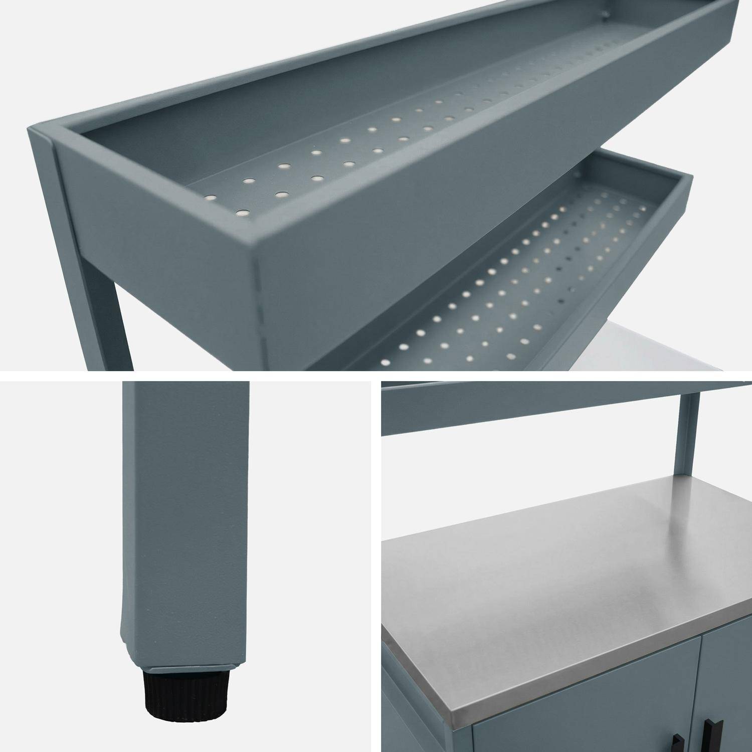 Buitenkeukenmodule met 2 hangende planken en 2 deuren staal grijsblauw 80x51x142cm - Naxos Photo4