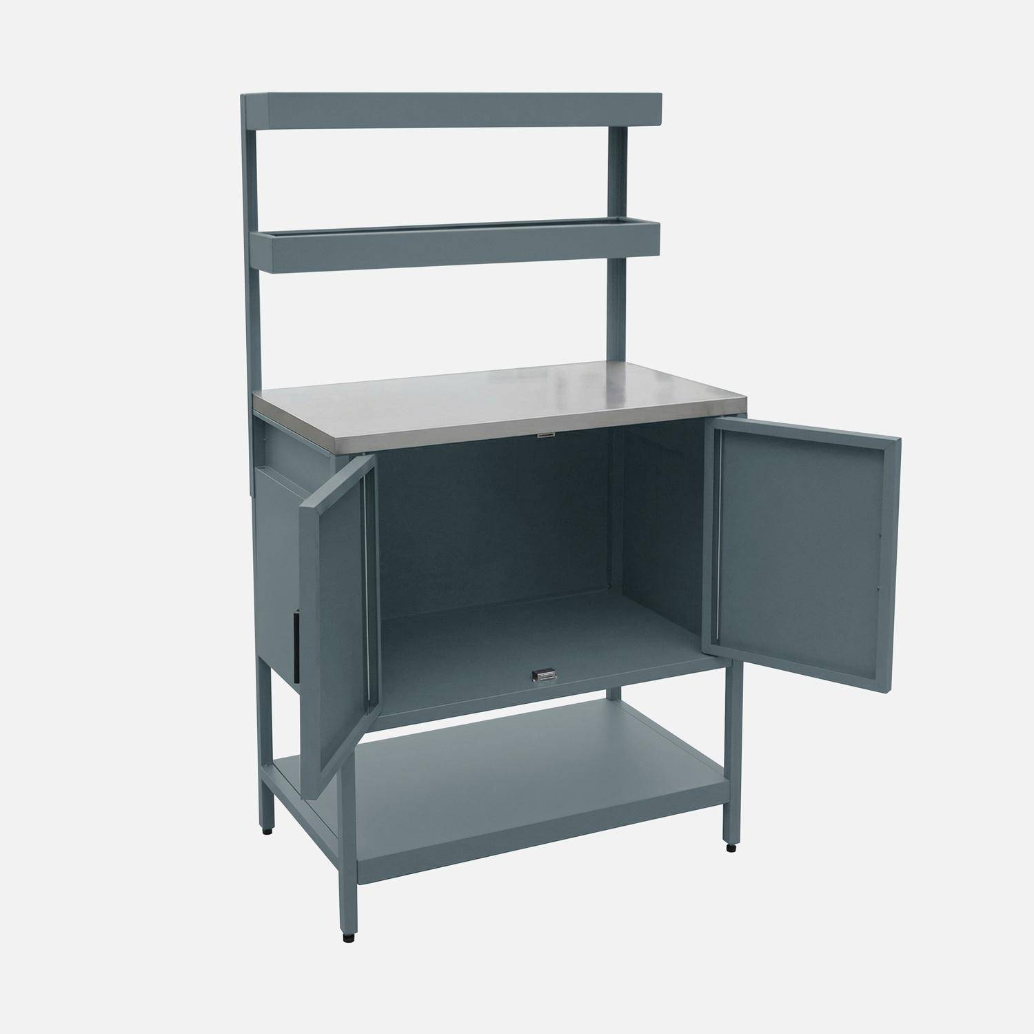 Buitenkeukenmodule met 2 hangende planken en 2 deuren staal grijsblauw 80x51x142cm - Naxos,sweeek,Photo3