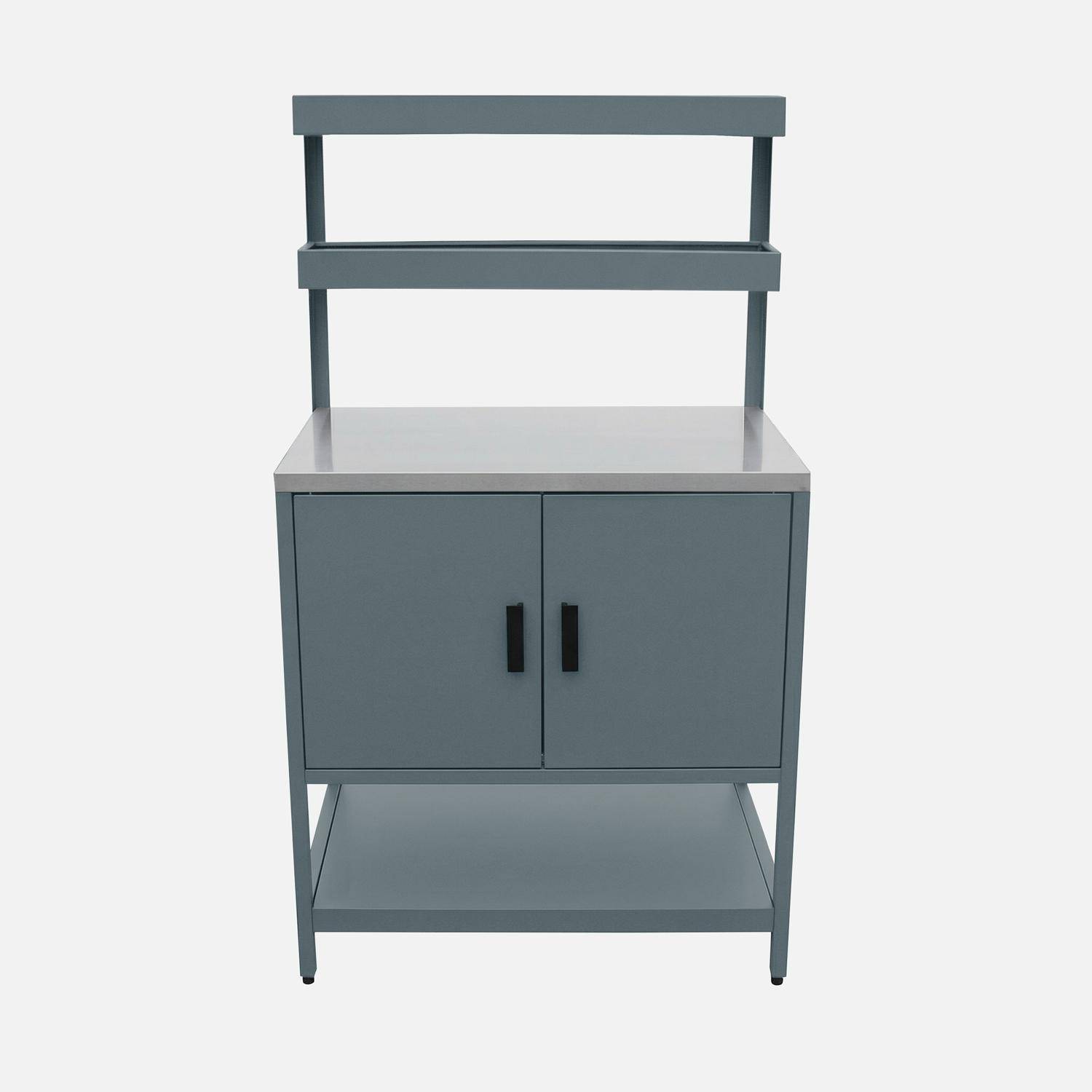 Buitenkeukenmodule met 2 hangende planken en 2 deuren staal grijsblauw 80x51x142cm - Naxos,sweeek,Photo2