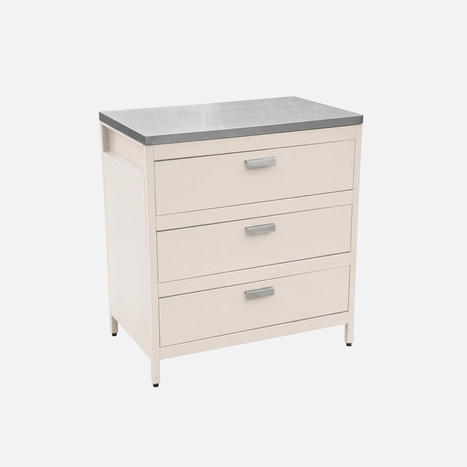 Cuisine d'extérieure en acier beige avec 3 tiroirs L80cm Photo1