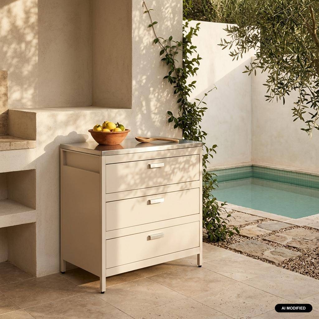 Buitenkeukenmodule met 3 lades staal beige 80x51x87,5cm - Naxos,sweeek,Photo1
