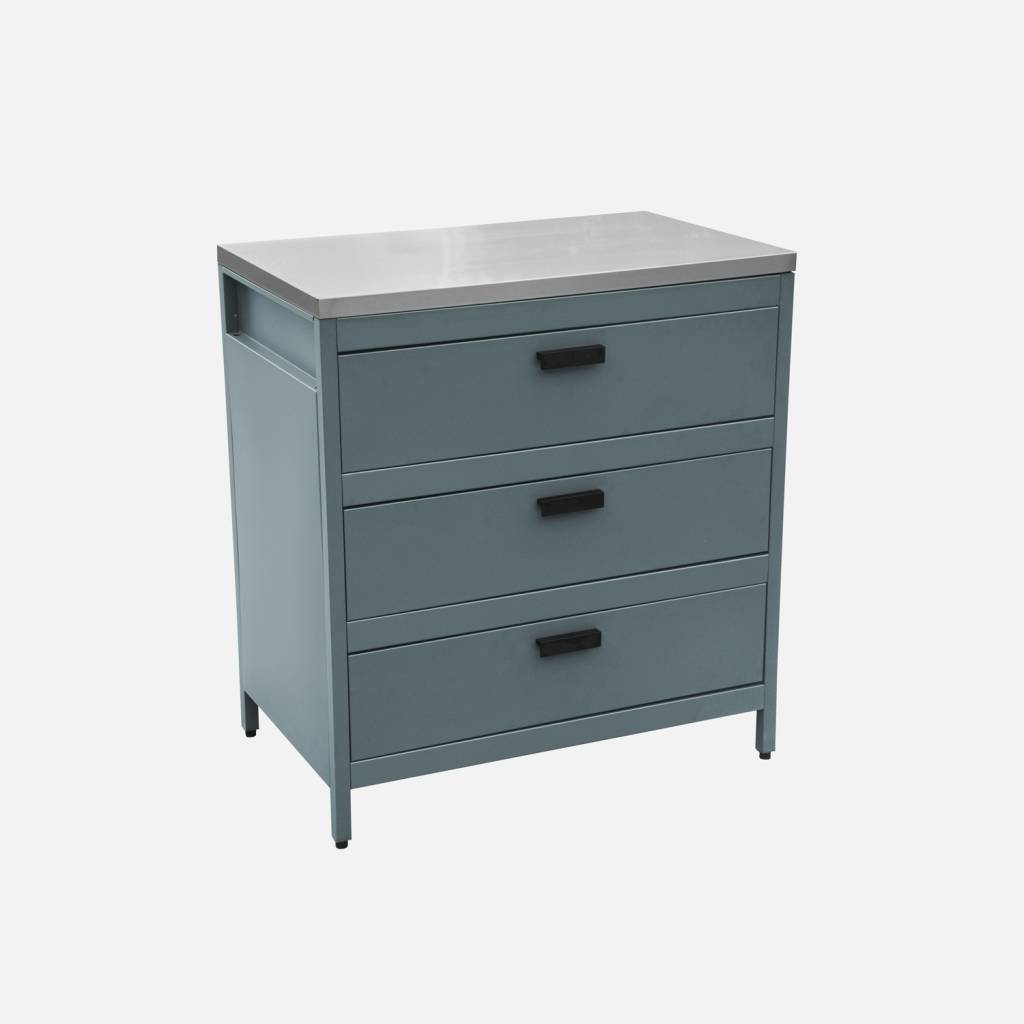 Cocina exterior de acero 3 cajones, 80cm, Azul gris