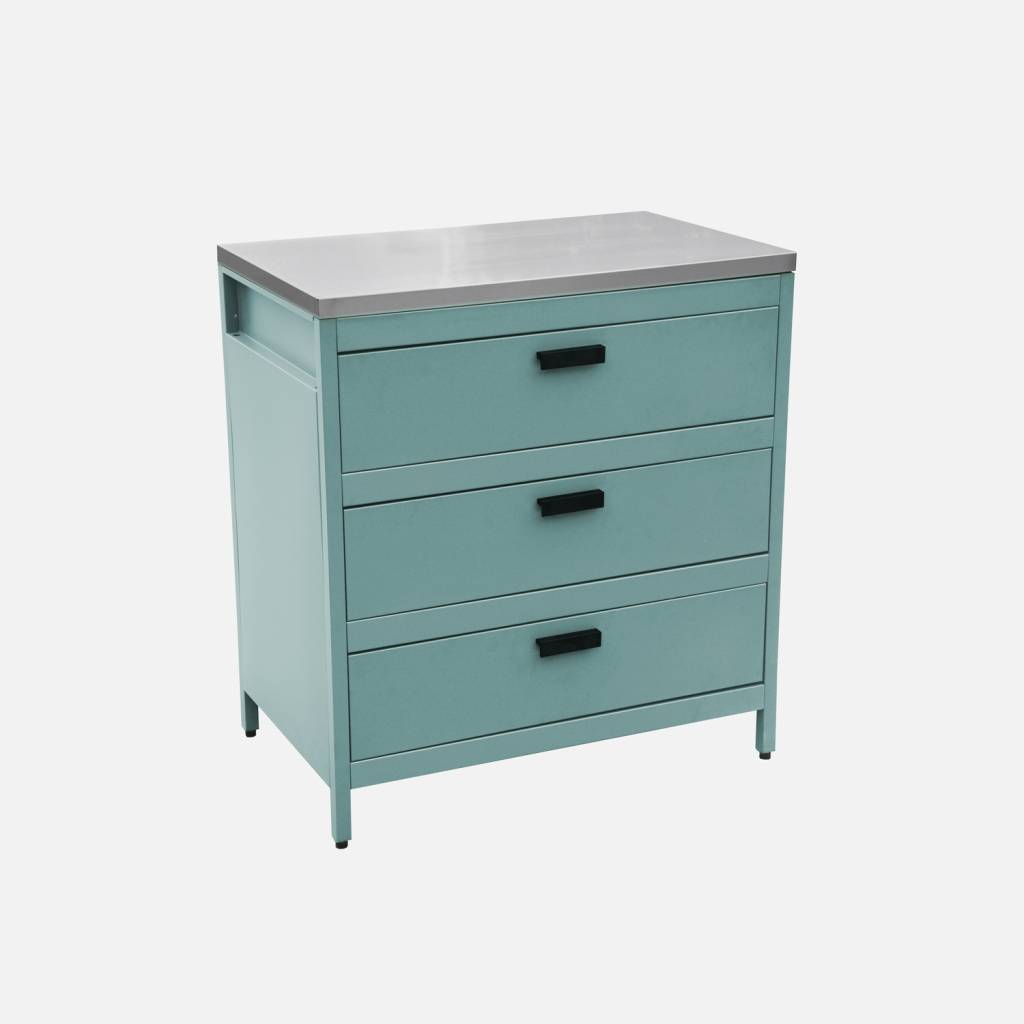 Cuisine d'extérieure en acier bleu gris 3 tiroirs L80cm