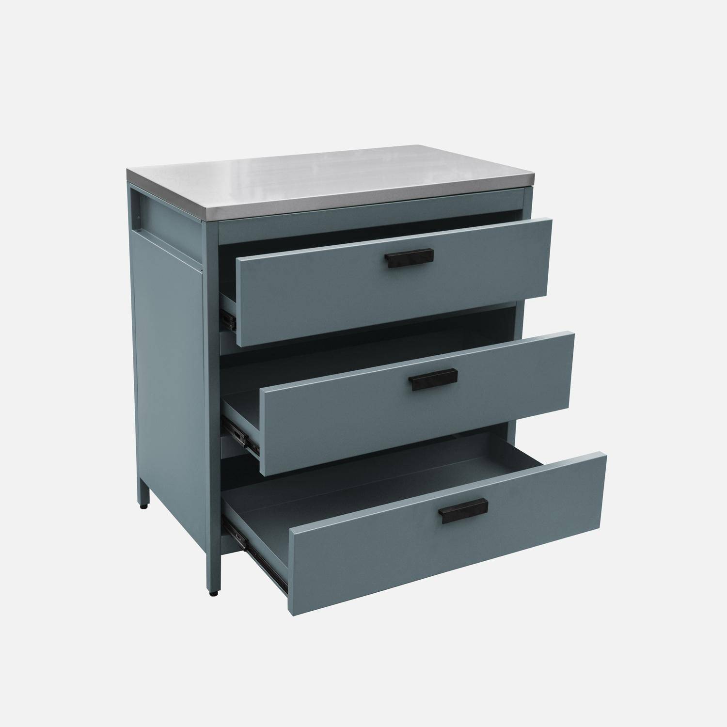 Buitenkeukenmodule met 3 lades staal grijsblauw 80x51x87,5cm - Naxos,sweeek,Photo4
