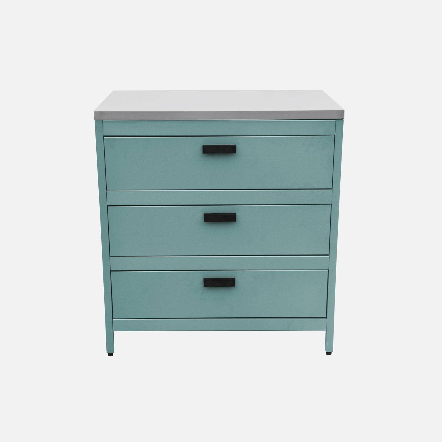 Cuisine d'extérieure en acier bleu gris avec 3 tiroirs L80cm Photo2