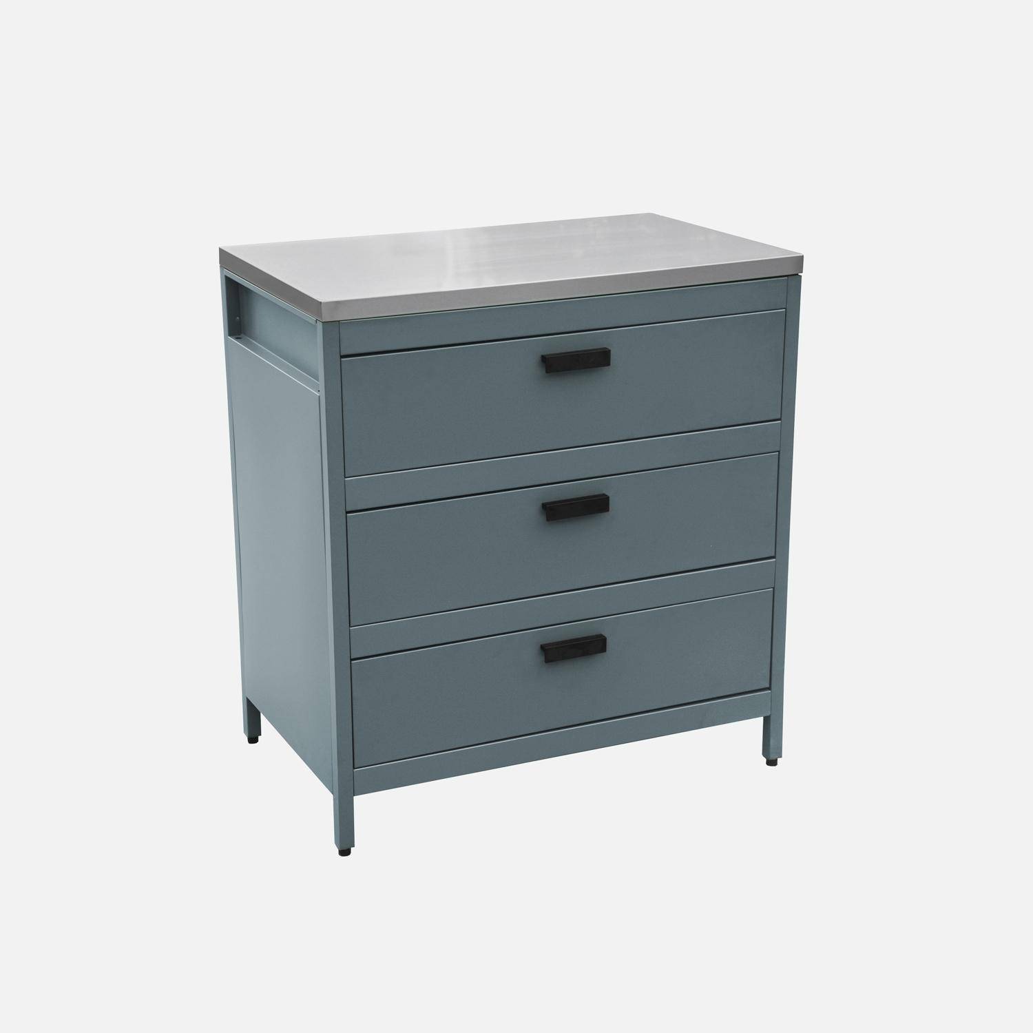 Buitenkeukenmodule met 3 lades staal grijsblauw 80x51x87,5cm - Naxos,sweeek,Photo2