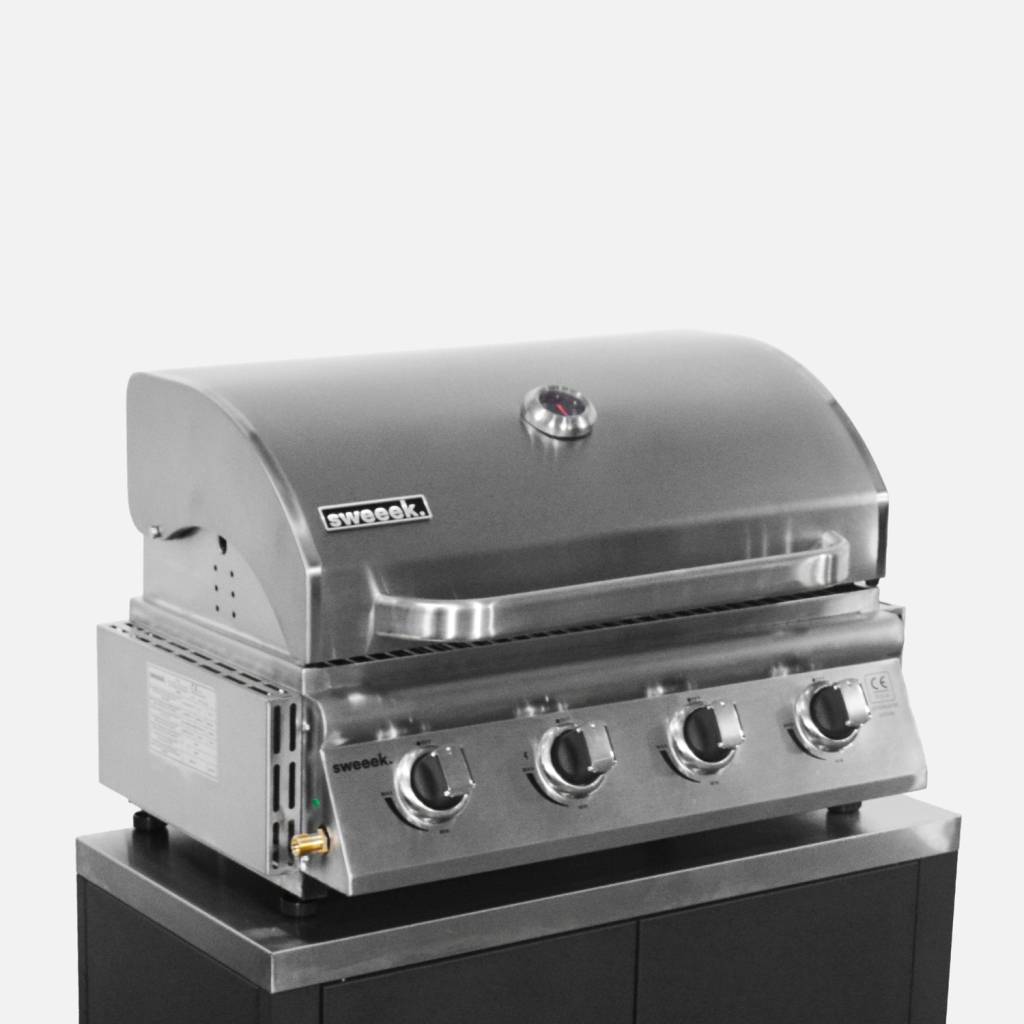 Gasgrill mit 4 Brennern für Unterschrank silber