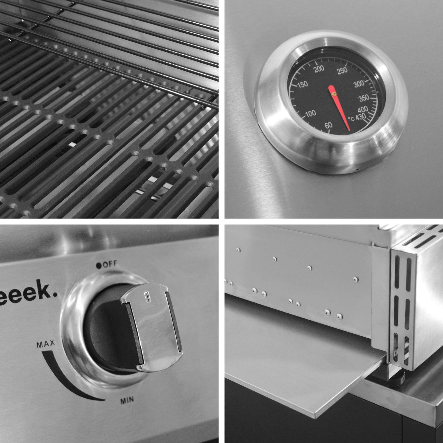 Gasgrill mit 4 Brennern zum Stellen auf einen Unterschrank, mit Fettauffangschale silberfarben - Grimaud Photo6