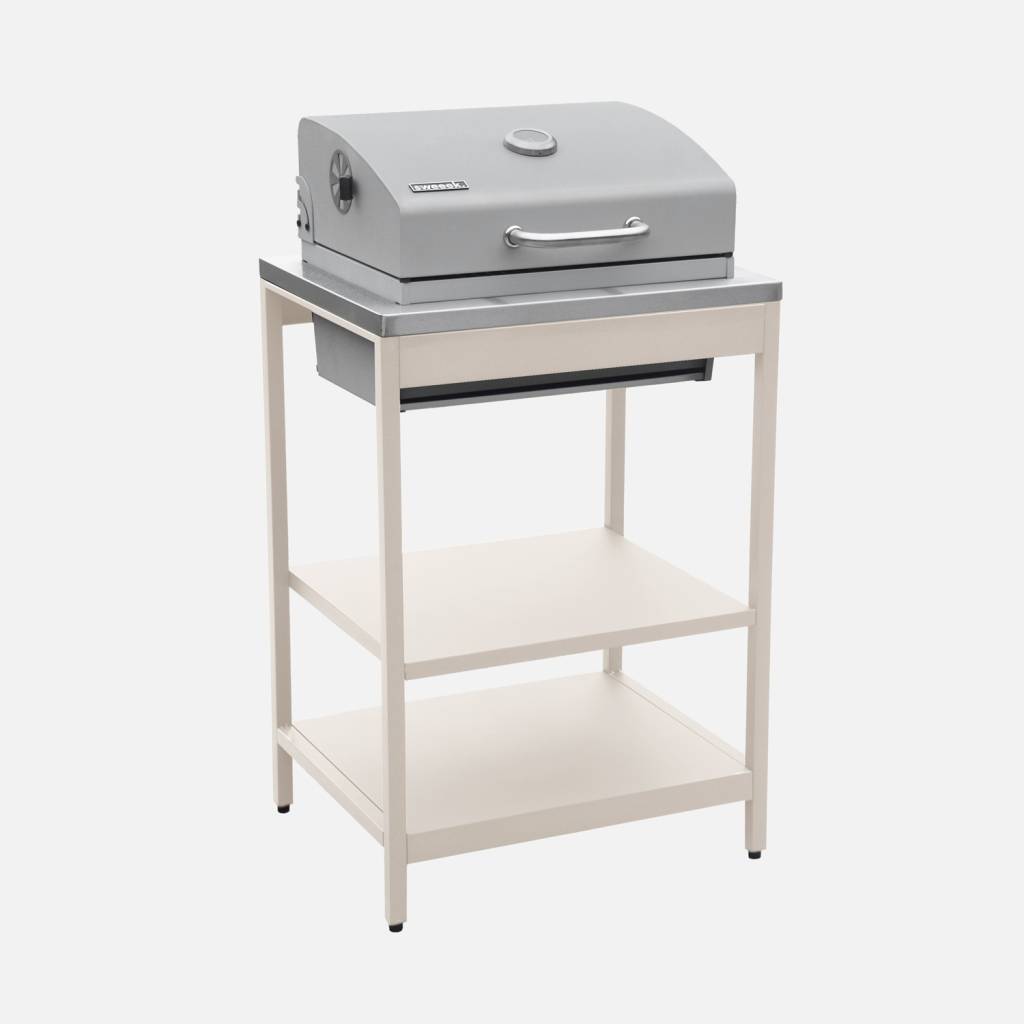 Houtskoolbarbecue met roestvrij staal verchroomd rooster en 2 planken beige