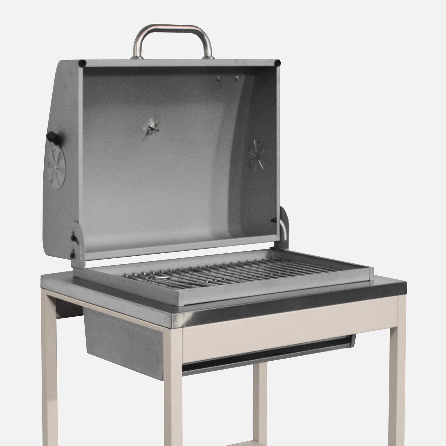 Barbecue grill charbon de bois beige Naxos grille chromée 2 étagères,sweeek,Photo2