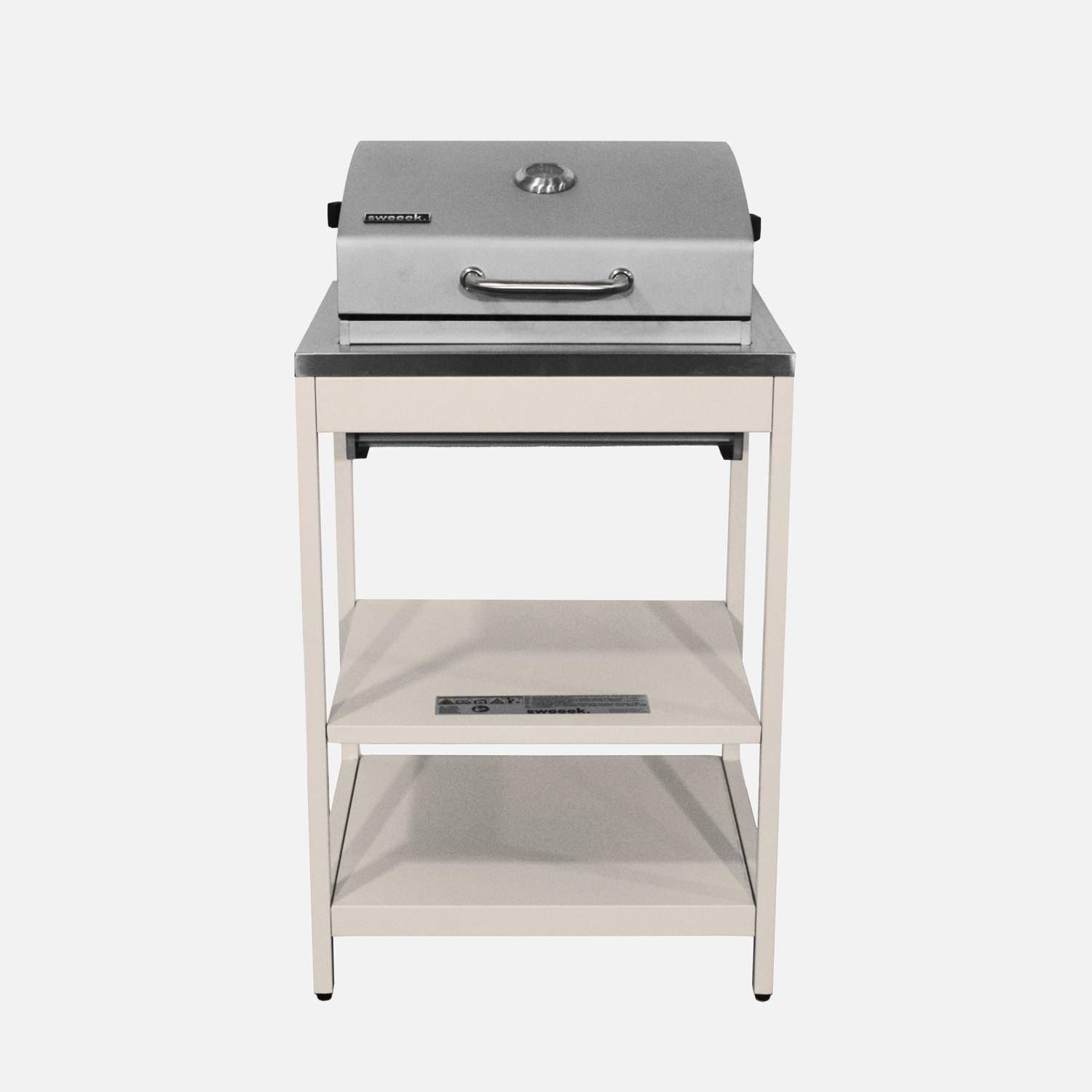 Barbecue grill charbon de bois beige Naxos grille chromée 2 étagères,sweeek,Photo3