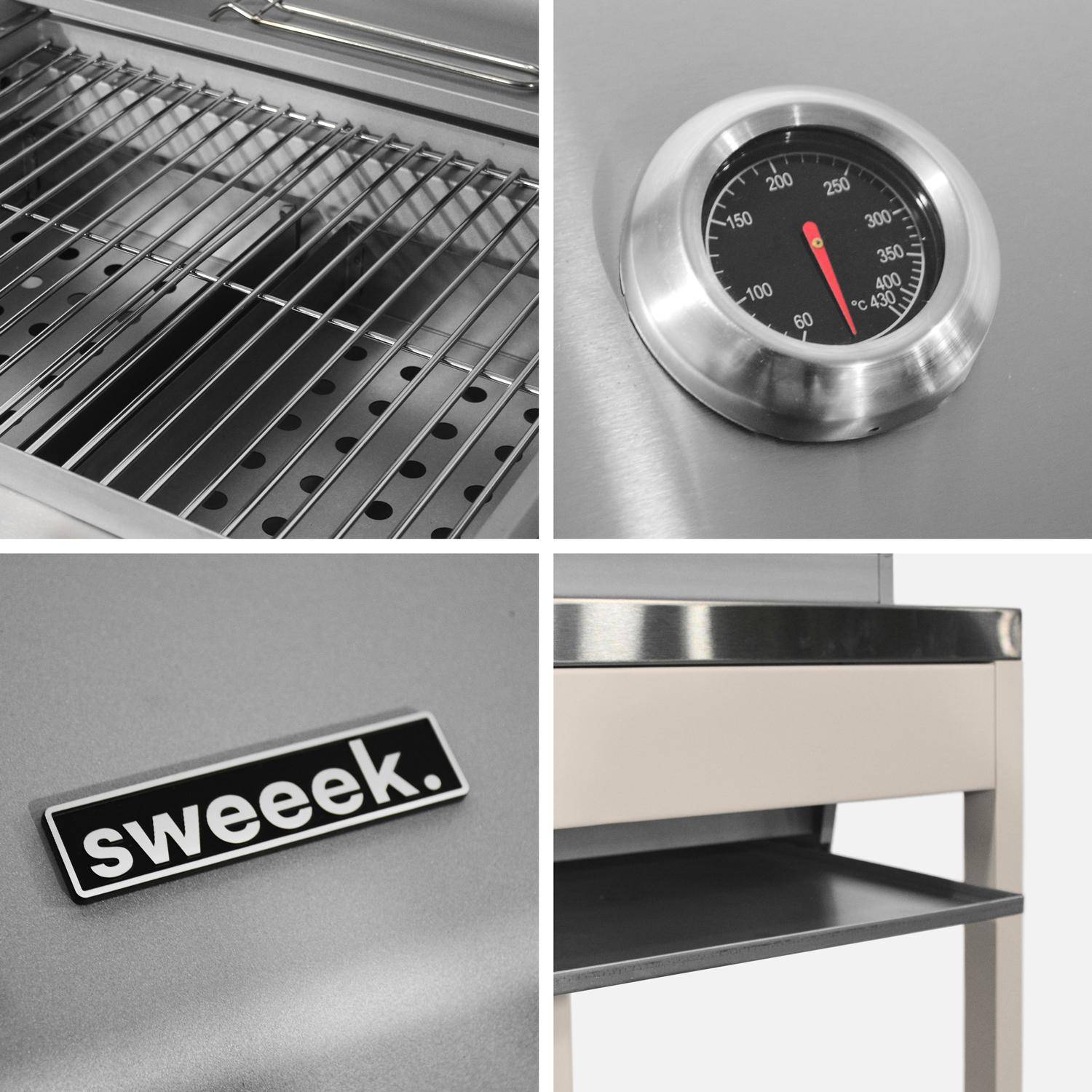 Barbecue grill charbon de bois beige Naxos grille chromée 2 étagères,sweeek,Photo4