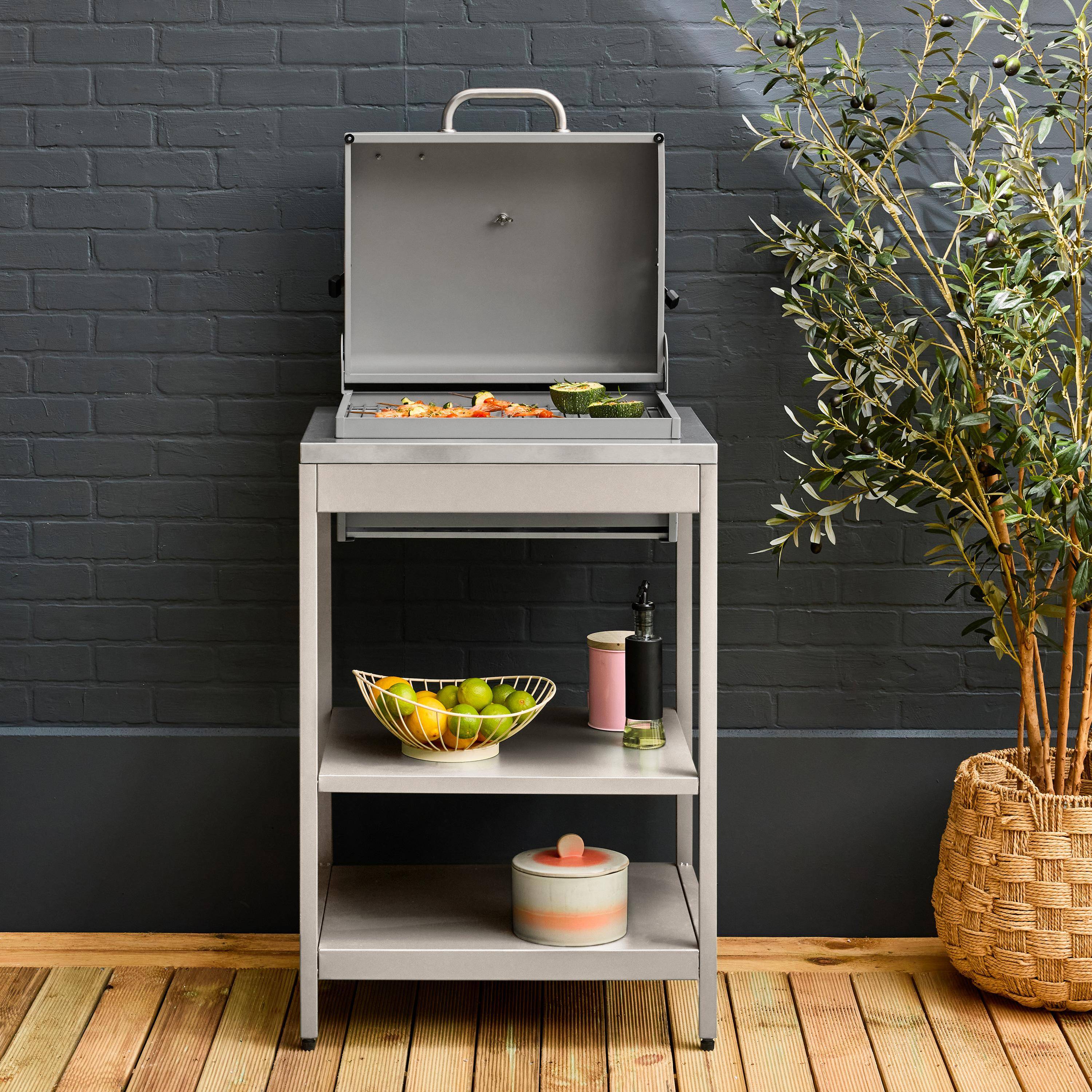 Parrilla de barbacoa al carbón acero inoxidable rejilla cromada 2 estantes Beige - 60x52x108 cm,sweeek,Photo2