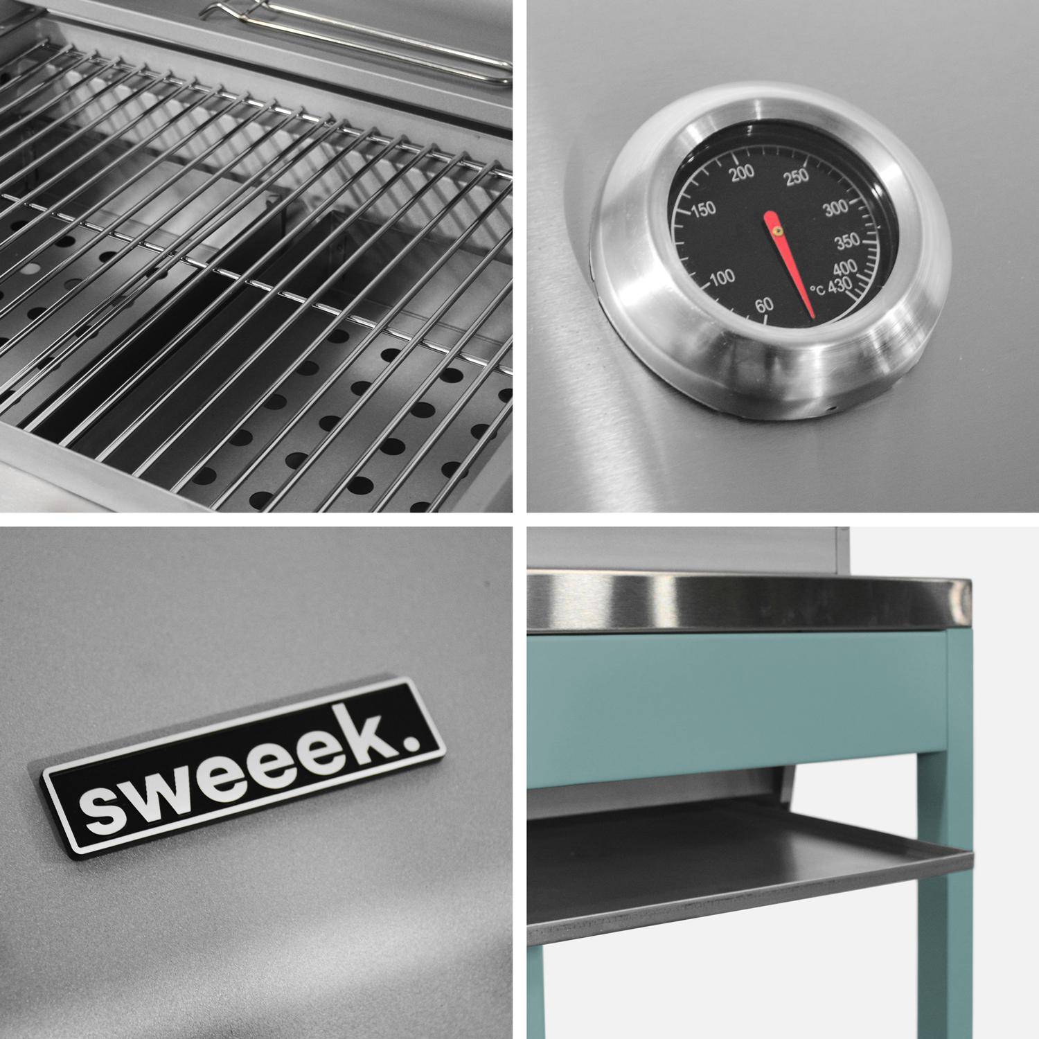 Barbecue grill charbon de bois bleu gris Naxos grille chromée 2 étagères,sweeek,Photo4