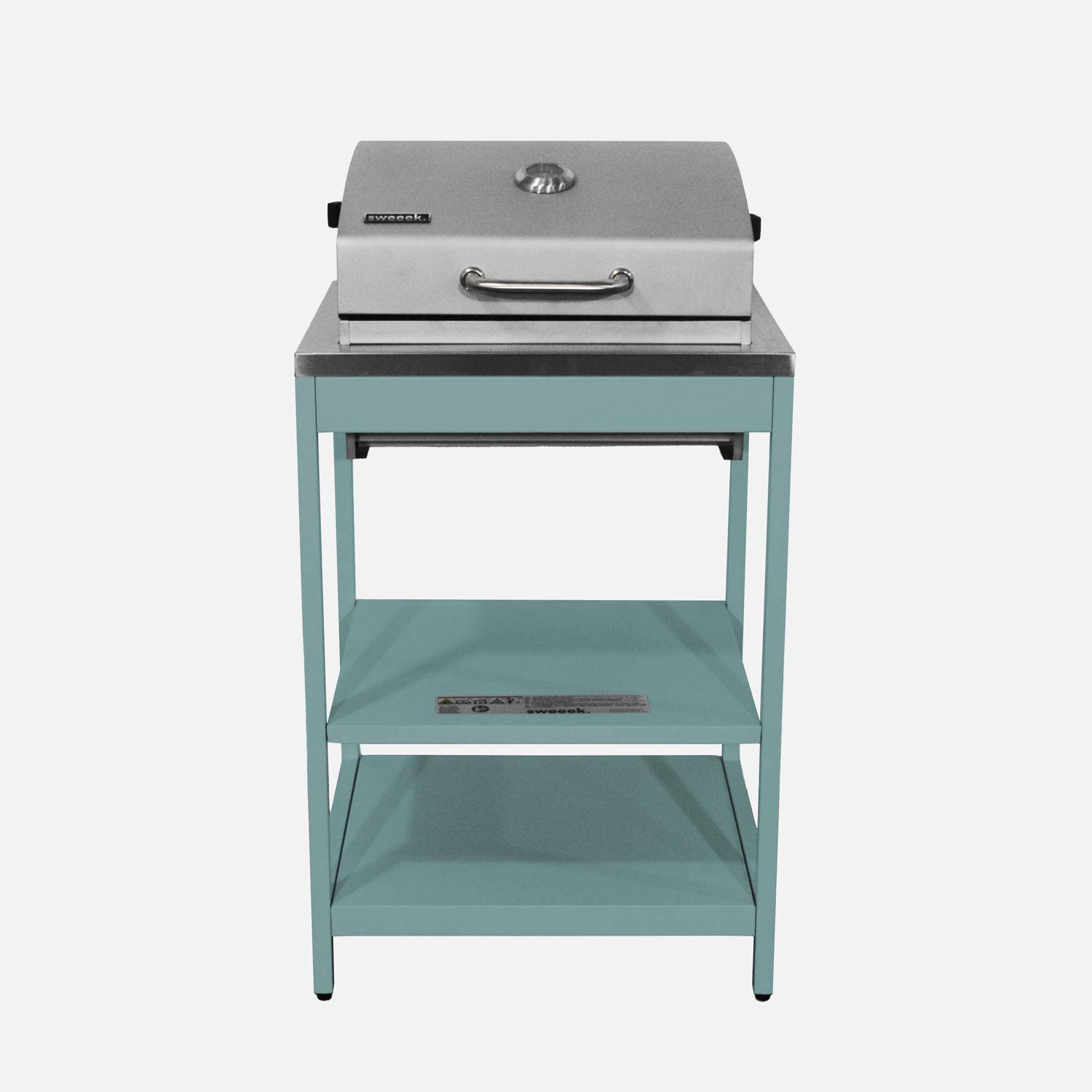 Barbecue grill charbon de bois bleu gris Naxos grille chromée 2 étagères Photo3