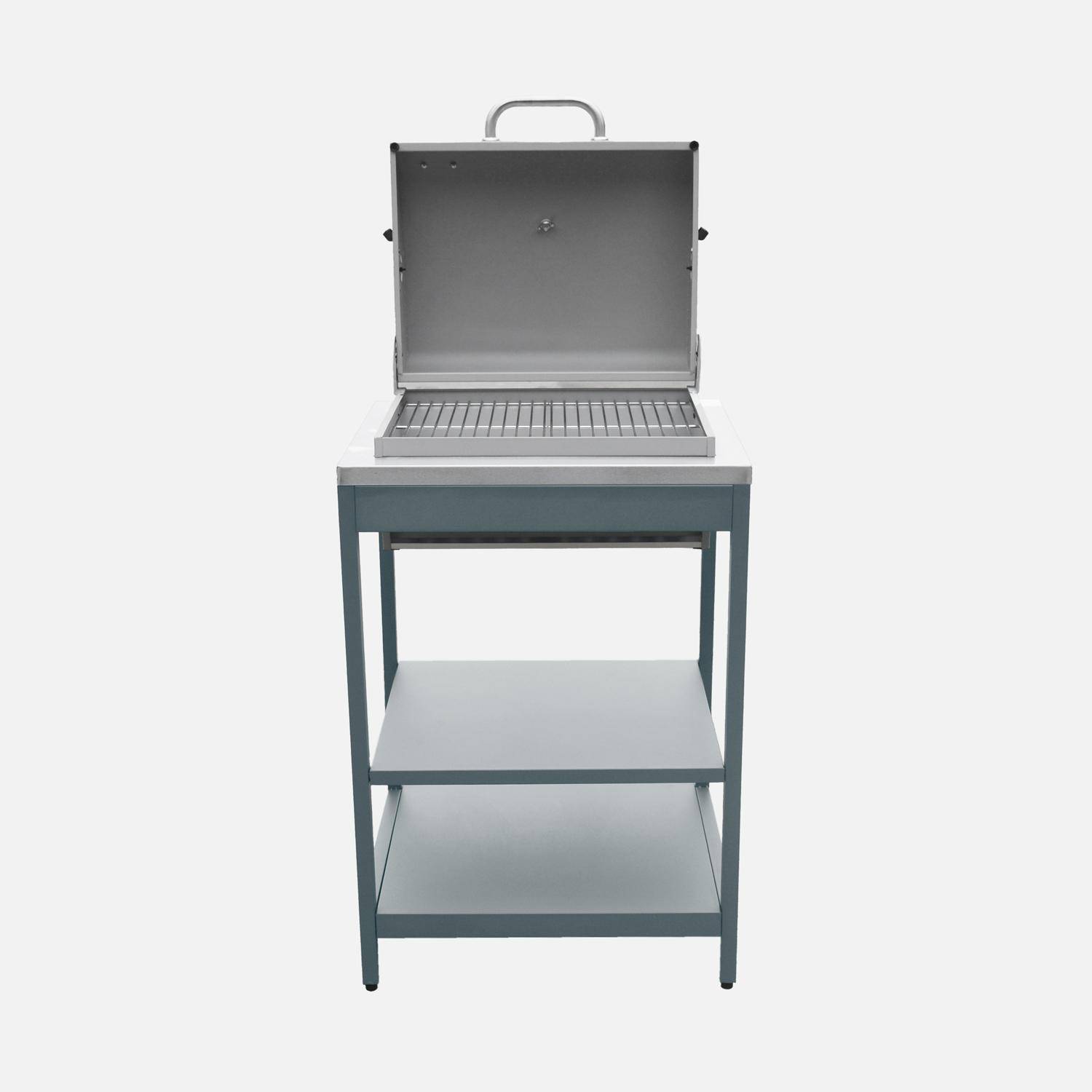 Mobile e barbecue a carbone in acciaio inossidabile con griglia cromata Blu grigio - 60x52x108 cm,sweeek,Photo6