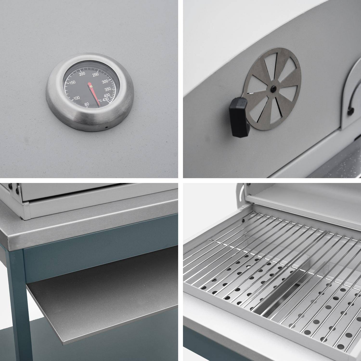 Mobile e barbecue a carbone in acciaio inossidabile con griglia cromata Blu grigio - 60x52x108 cm Photo7