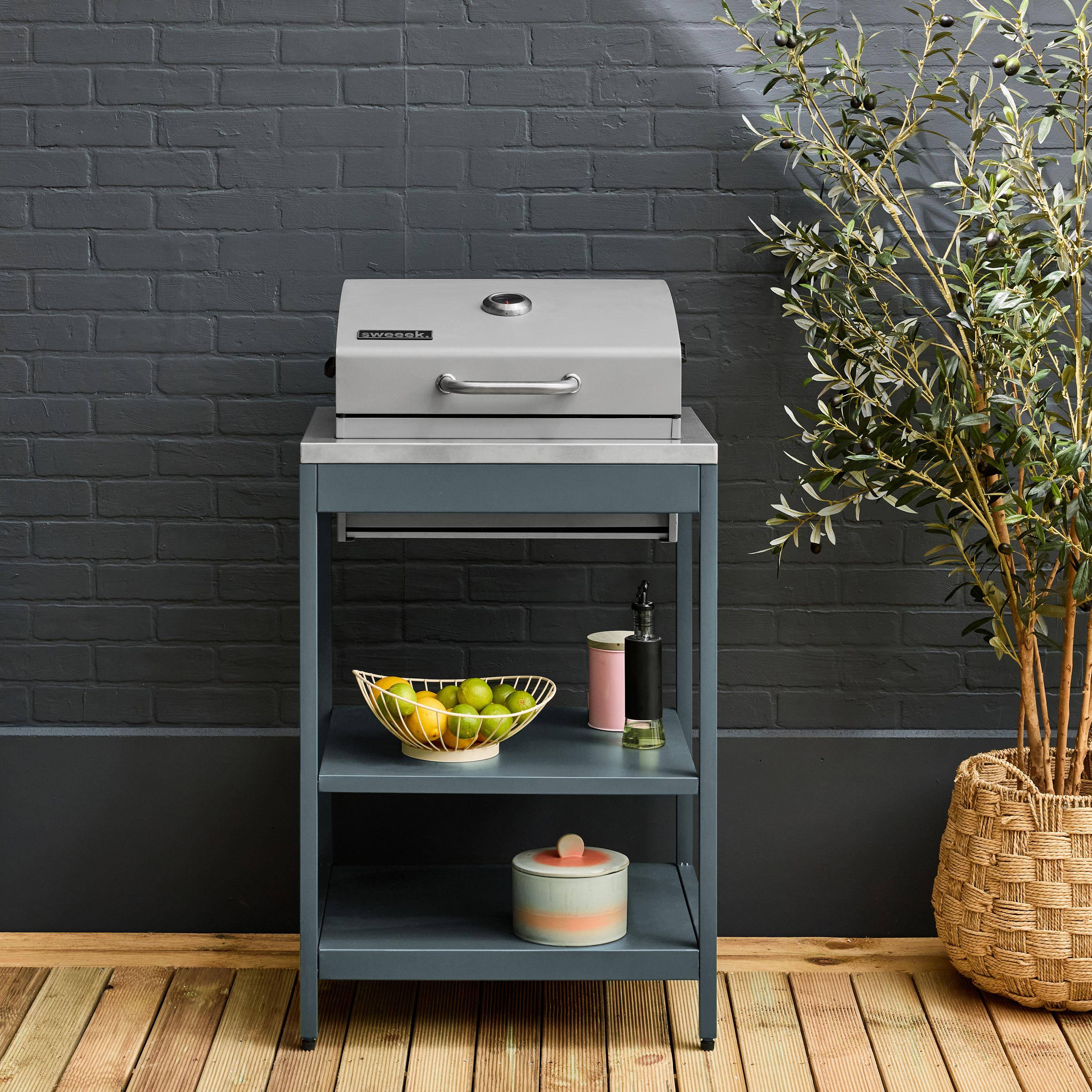 Mobile e barbecue a carbone in acciaio inossidabile con griglia cromata Blu grigio - 60x52x108 cm,sweeek,Photo1