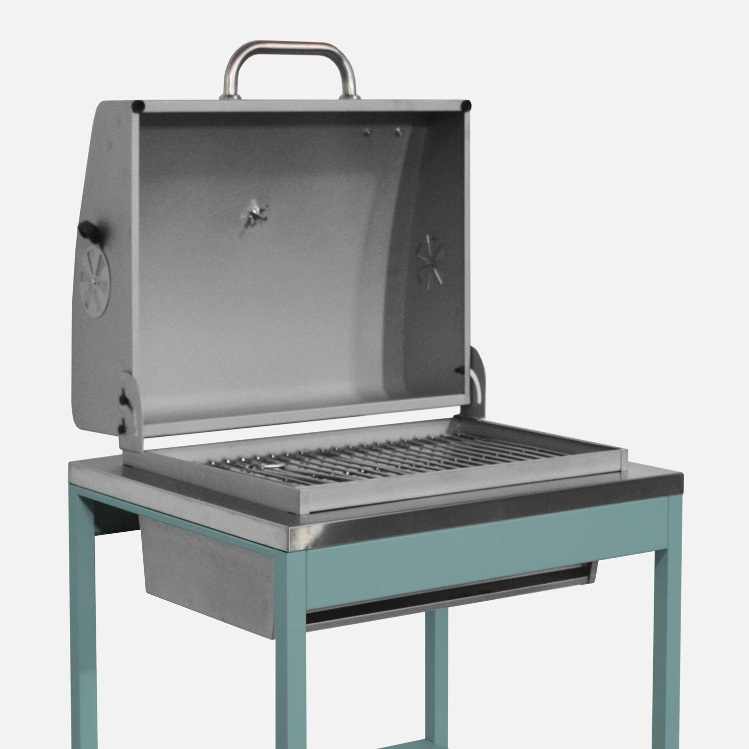 Barbecue grill charbon de bois bleu gris Naxos grille chromée 2 étagères,sweeek,Photo2