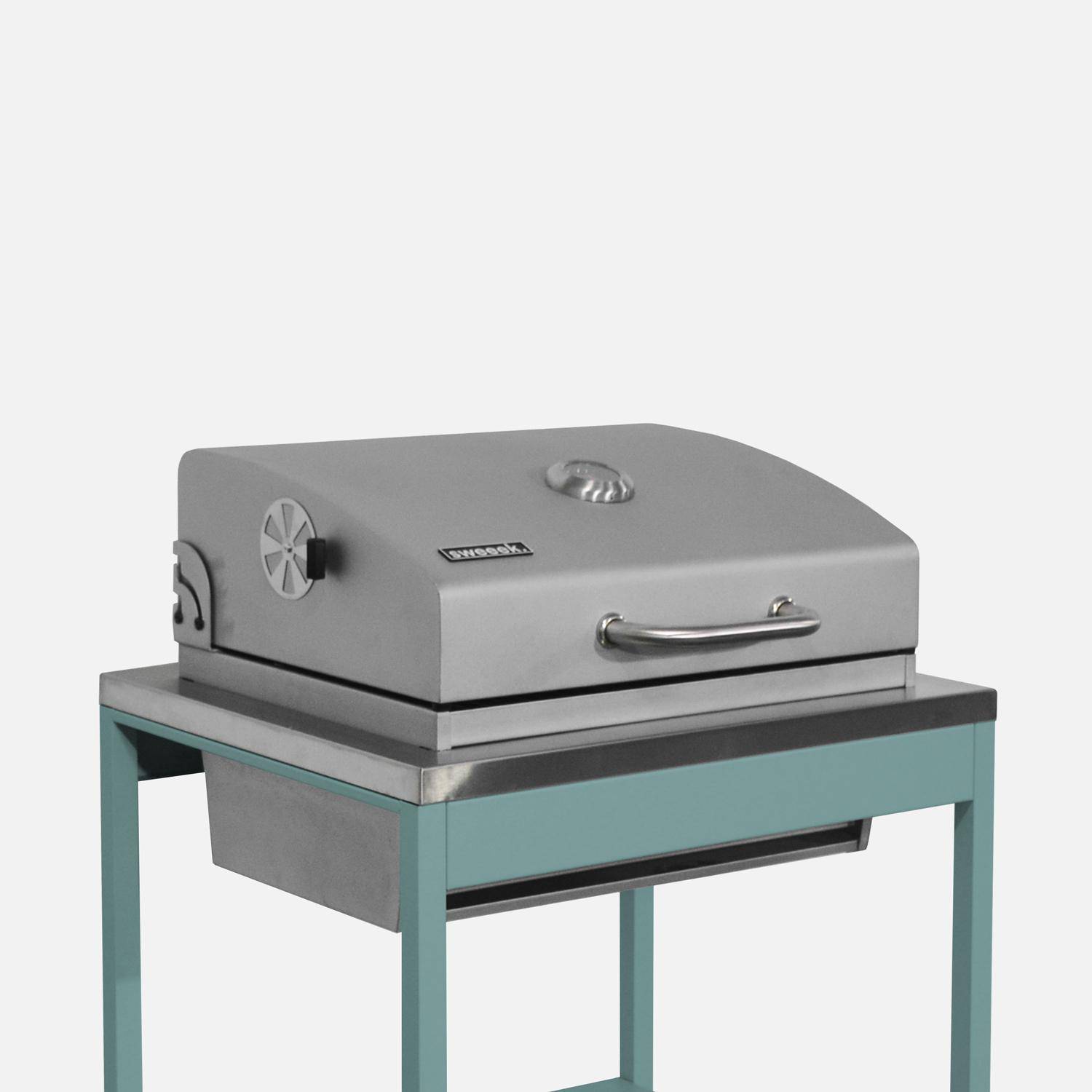 Barbecue grill charbon de bois bleu gris Naxos grille chromée 2 étagères,sweeek,Photo1