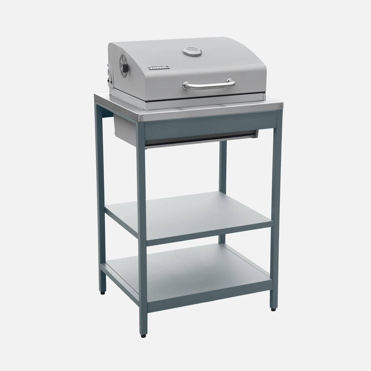 Mobile e barbecue a carbone in acciaio inossidabile con griglia cromata Blu grigio - 60x52x108 cm Photo3