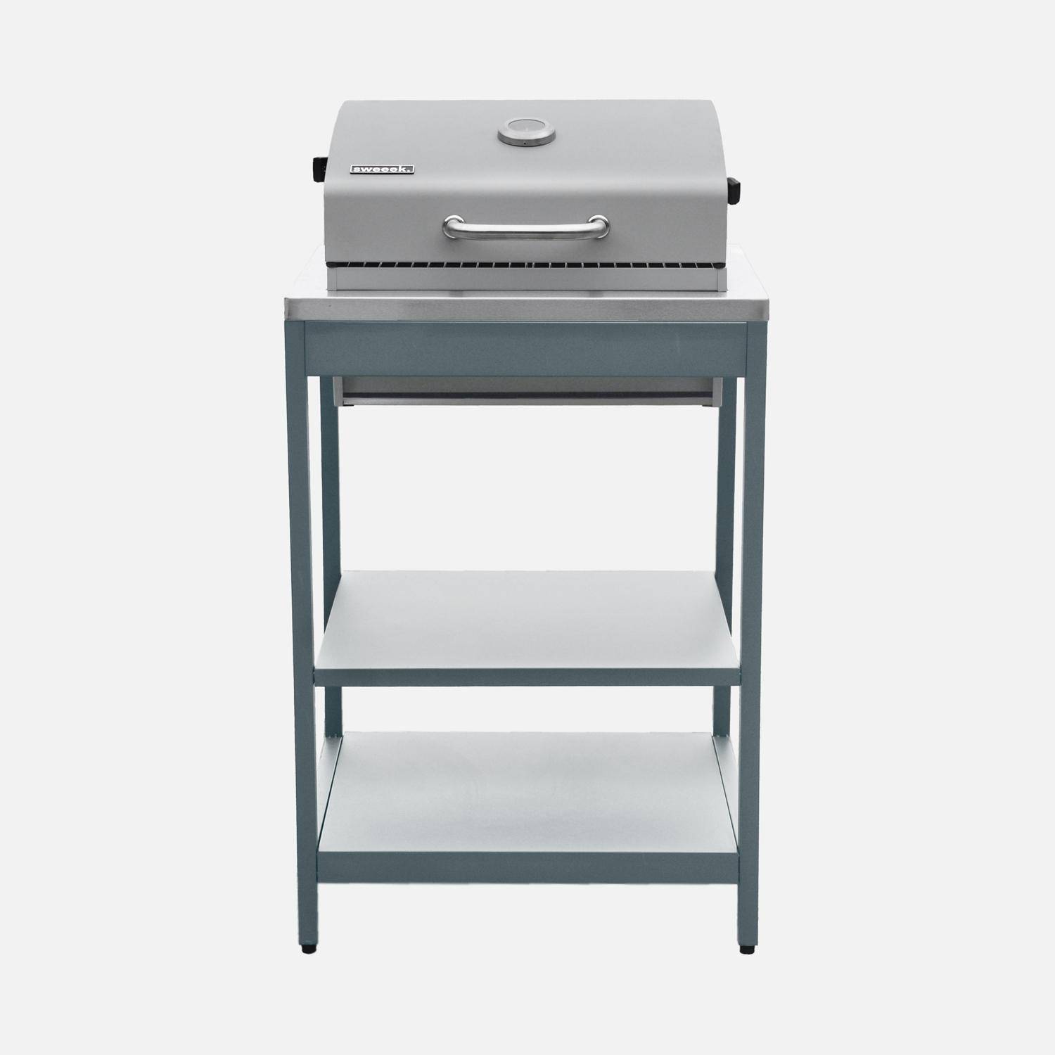 Mobile e barbecue a carbone in acciaio inossidabile con griglia cromata Blu grigio - 60x52x108 cm,sweeek,Photo4