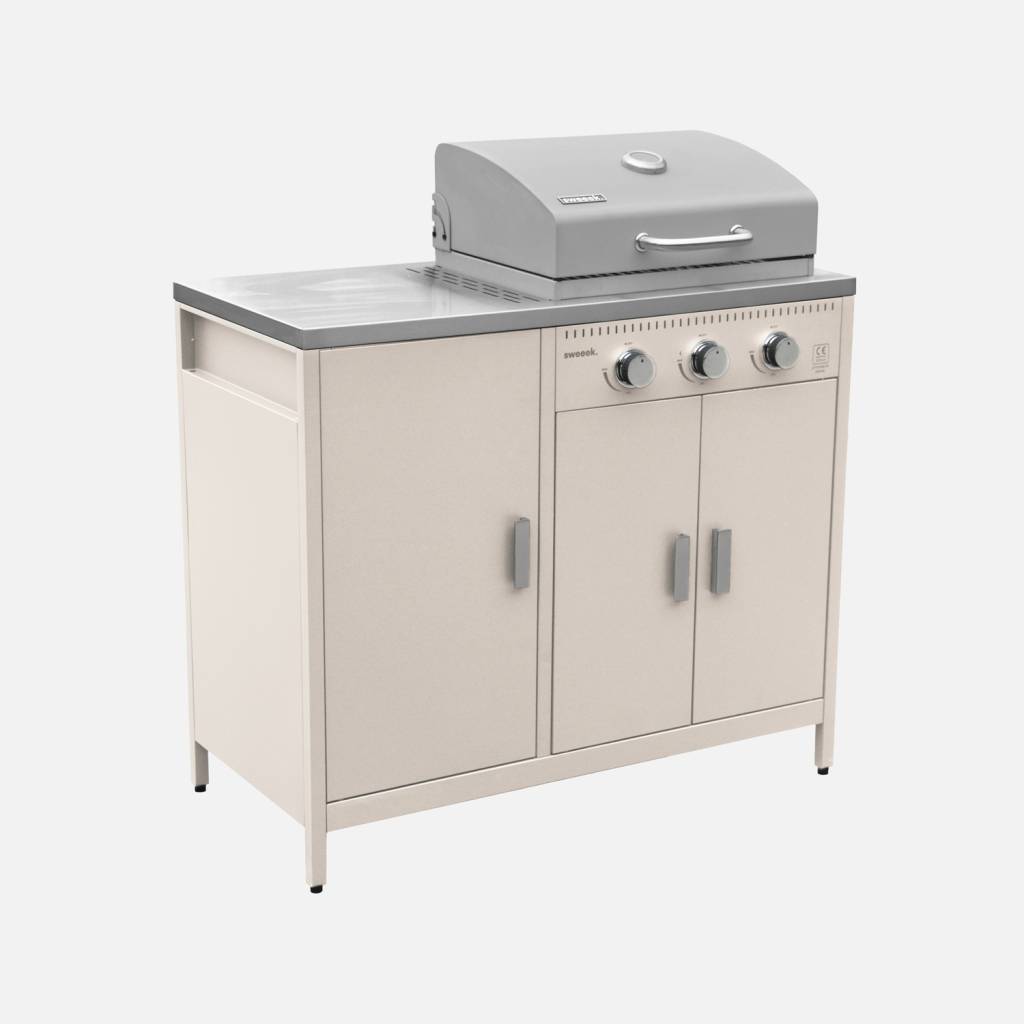 Gasbarbecue met 3 branders, 2 opbergruimtes en 3 deuren beige